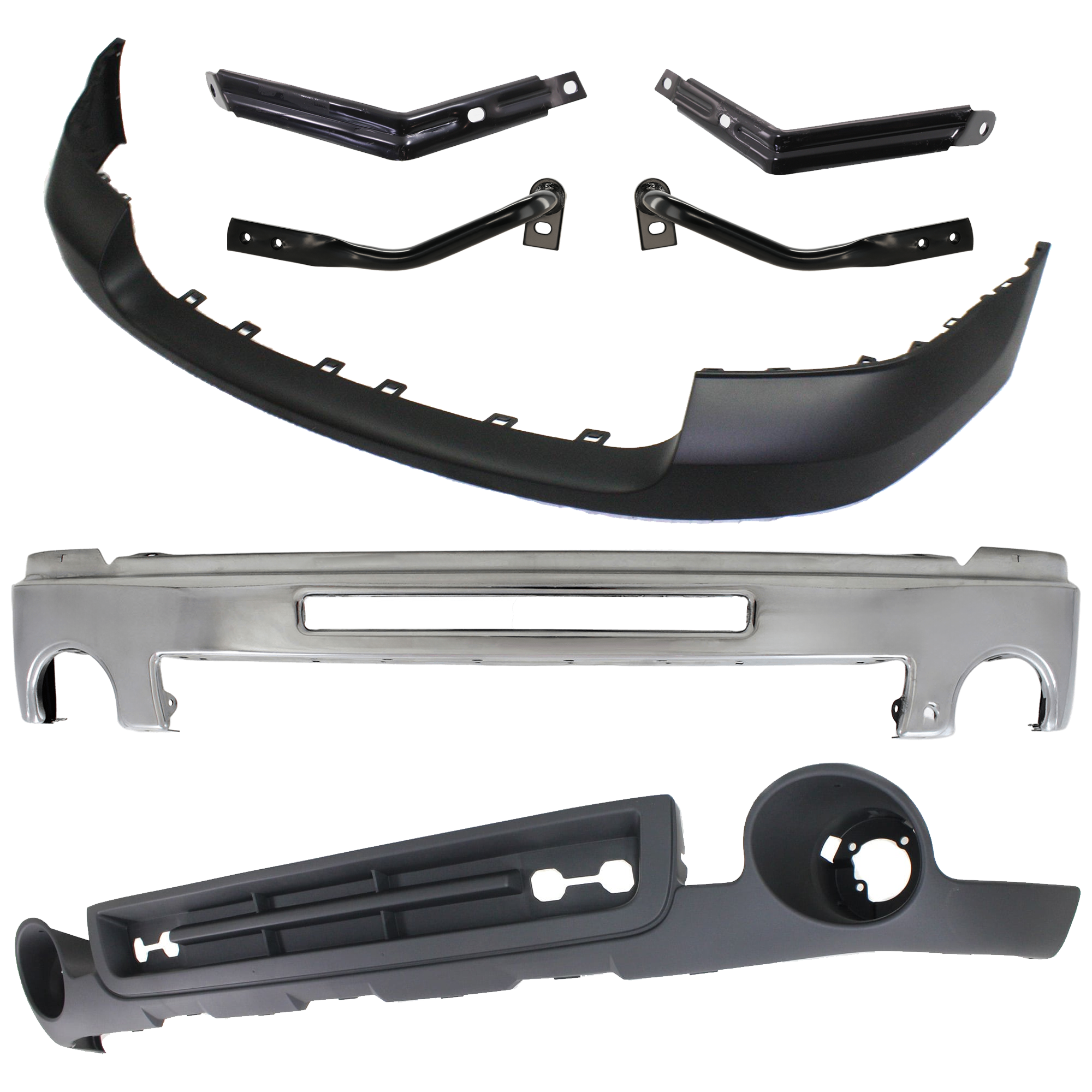 AM SIERRA 2500 HD 3500 HD 07-10 FRONT BUMPER 7 pc kit Chrome with Bumper Bracket Bumper Cover and Valance SKU KIT 071824 C123 Partslink GM1002834 GM1043107 GM1042107 GM1066181 GM1067181 GM1000873 GM1092218 OEM 15902856-22861859-22861858-258