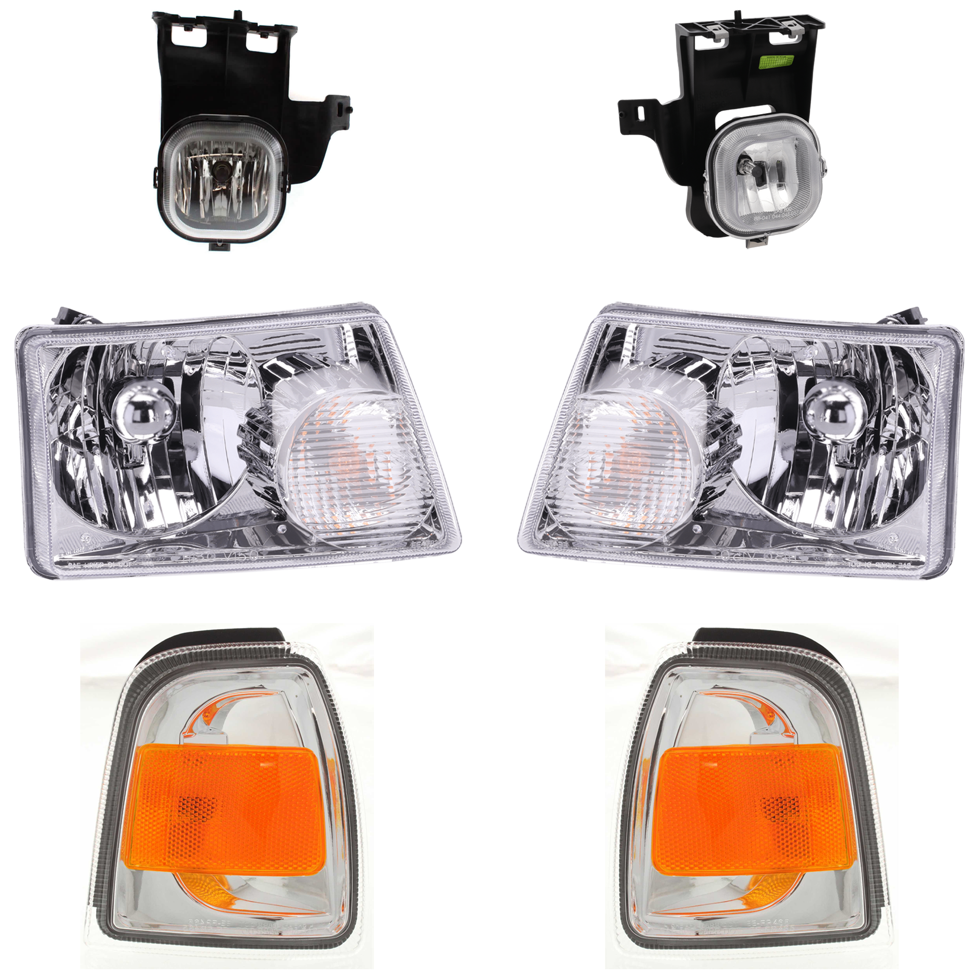 AM RANGER 01-11 HEAD LAMP RH AND LH 6 pc kit w Corner Light and Fog Light SKU KIT 071824 C139 Partslink FO2502173 FO2503173 FO2530171 FO2531171 FO2593212 FO2592212 OEM 6L5Z13008AA 6L5Z13008BA 6L5Z15
