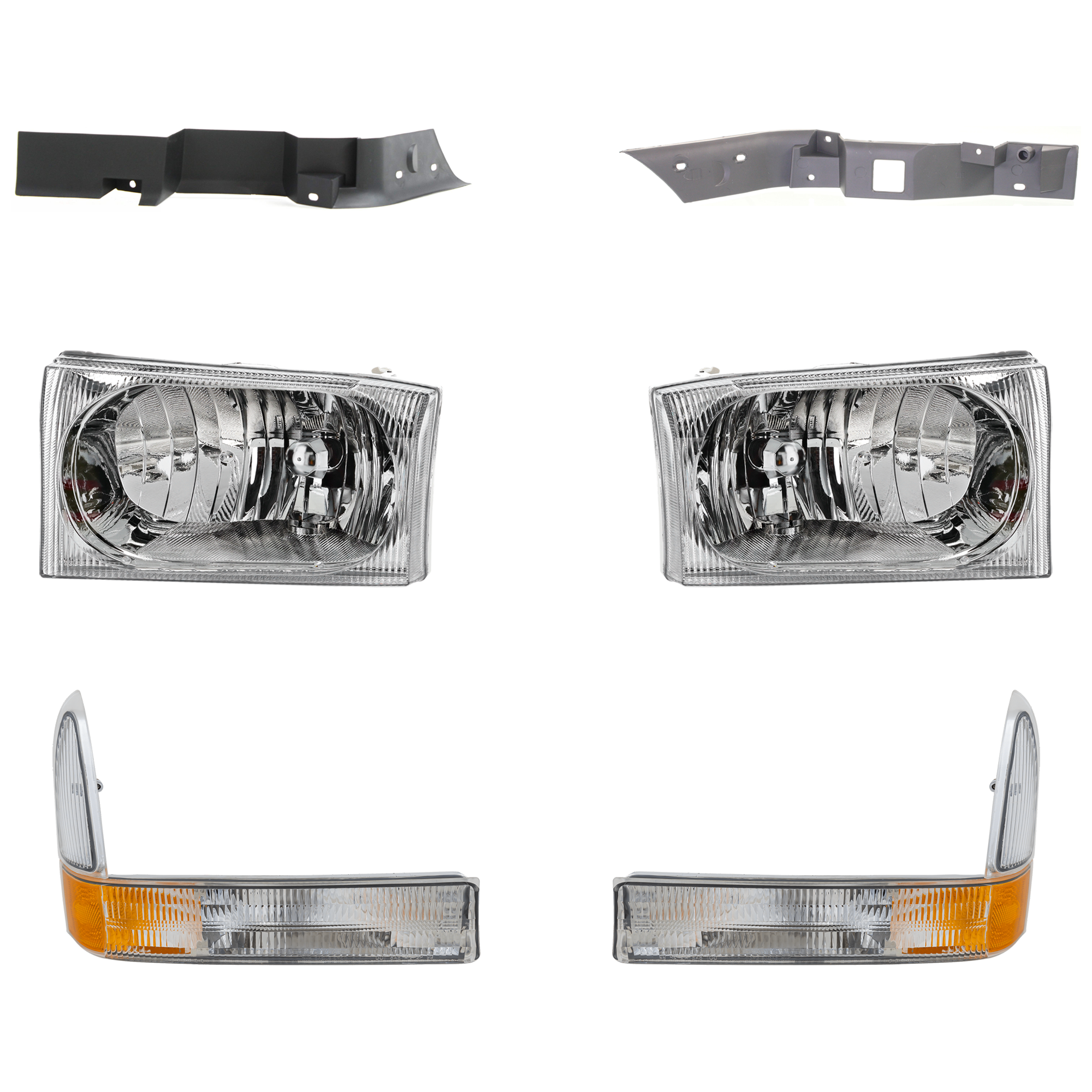 AM EXCURSION 01-04 F SERIES SUPER DUTY 02-05 HEAD LAMP RH AND LH 6 pc kit with Bumper Trim and Corner Light SKU KIT 071824 C140 Partslink FO2502183 FO2503183 FO1089119 FO1088119 FO2520169 FO2521169 OEM 2C3Z13008AA 2C3Z13008AB F81Z17