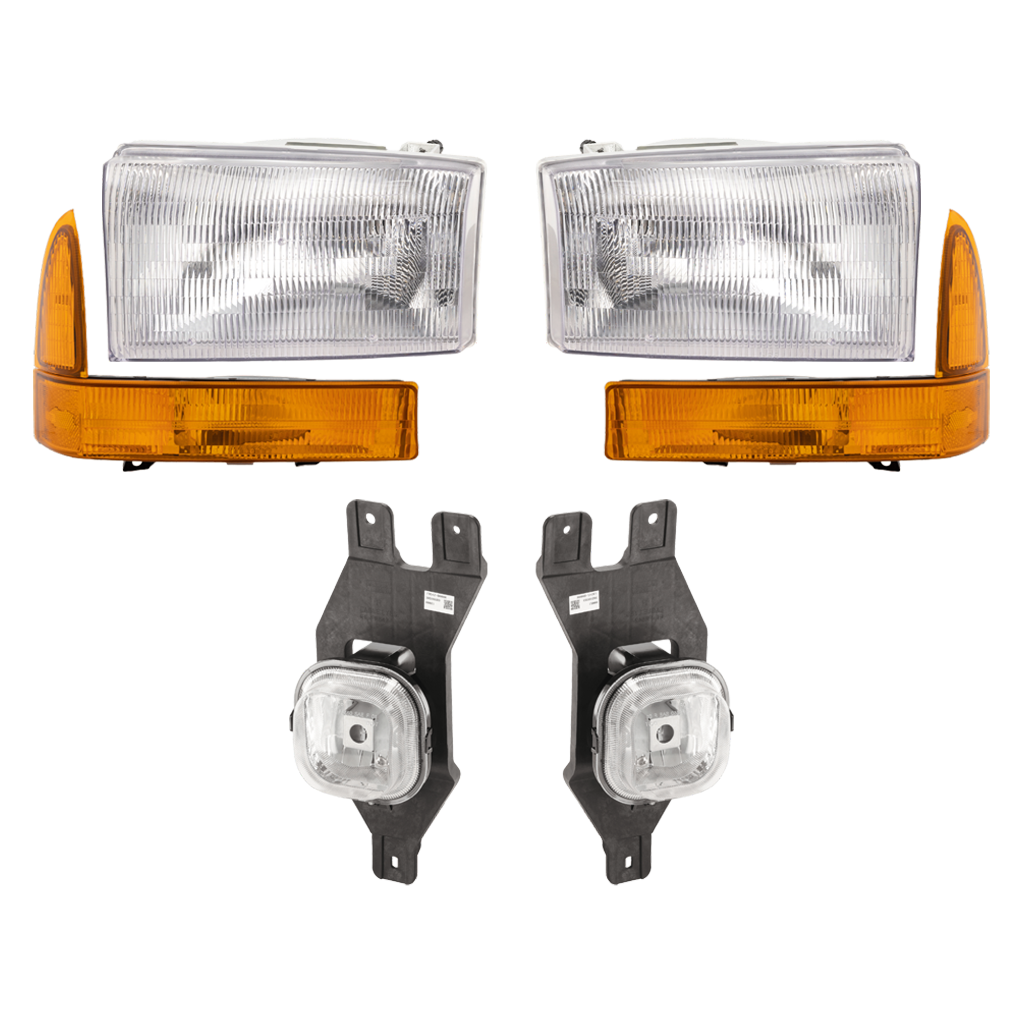 AM EXCURSION 01-01 F SERIES SUPER DUTY 99-01 HEAD LAMP RH AND LH 6 pc kit with Corner Light and Fog Light SKU KIT 071824 C141 Partslink FO2502147 FO2503147 FO2521141 FO2520141 FO2593200 FO2592200 OEM 1C3Z13008AA 1C3Z13008BA XC3Z13