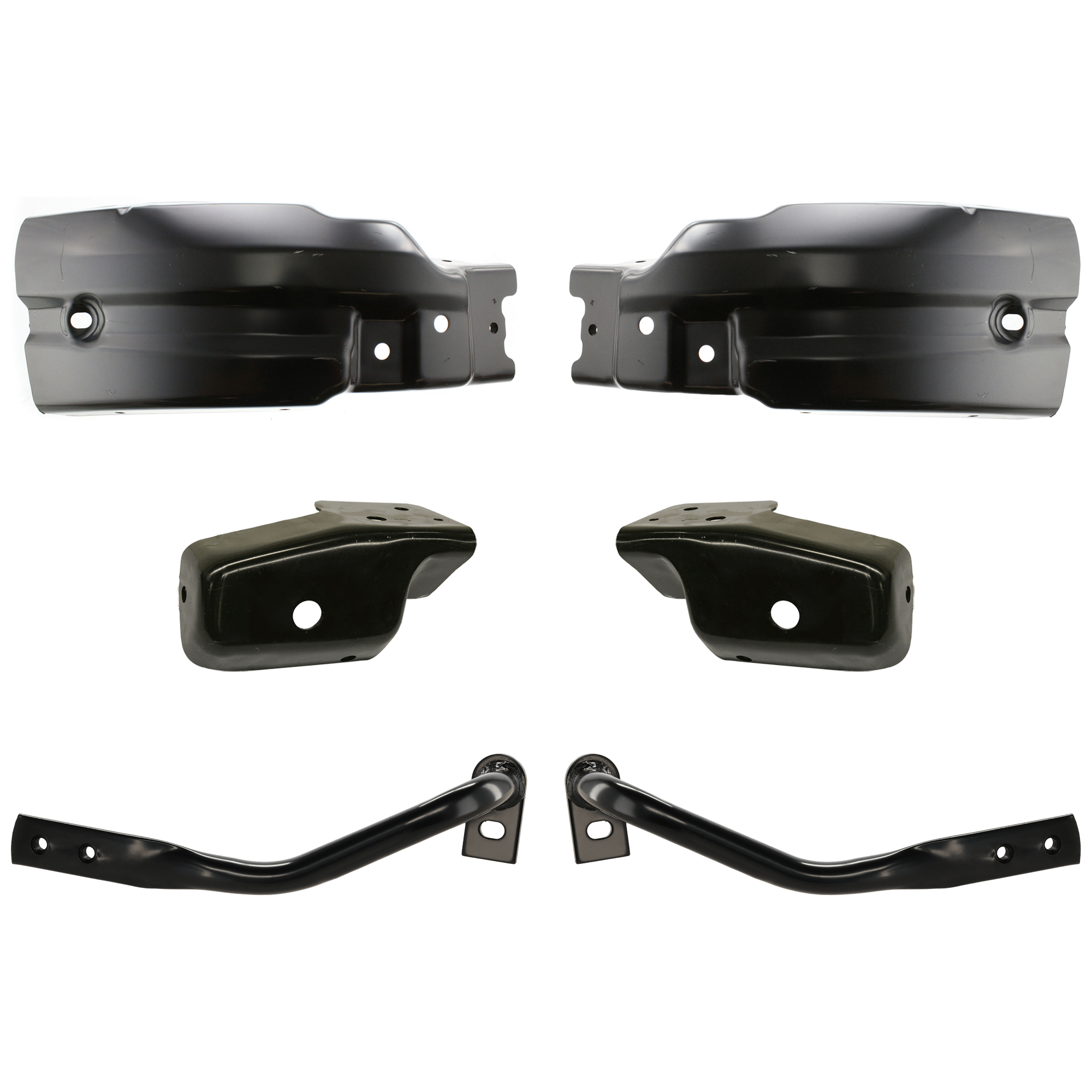 AM SILVERADO 1500-07-13 FRONT BUMPER END RH AND LH 6 pc kit Painted Black with Bumper Bracket SKU KIT 071824 C145 Partslink GM1004148 GM1005148 GM1043107 GM1042107 GM1067180 GM1066180 OEM 22737638-22737639-22861859-228