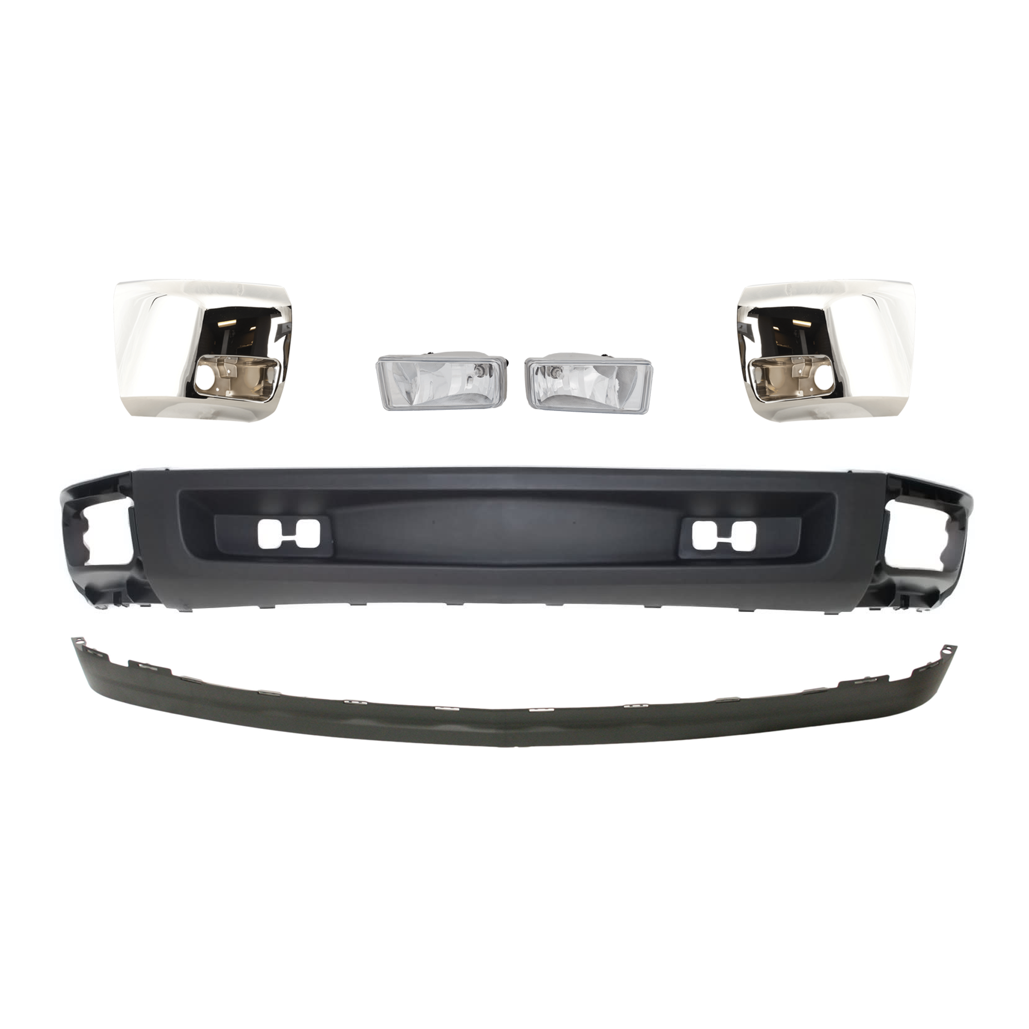 AM SILVERADO 1500-07-13 FRONT BUMPER END RH AND LH 6 pc kit w Fog Light and Valance SKU KIT 071824 C154 Partslink GM1004156 GM1005156 GM2593160 GM2592160 GM1092191 GM1092192 OEM 20985757-20985758-22872763-228