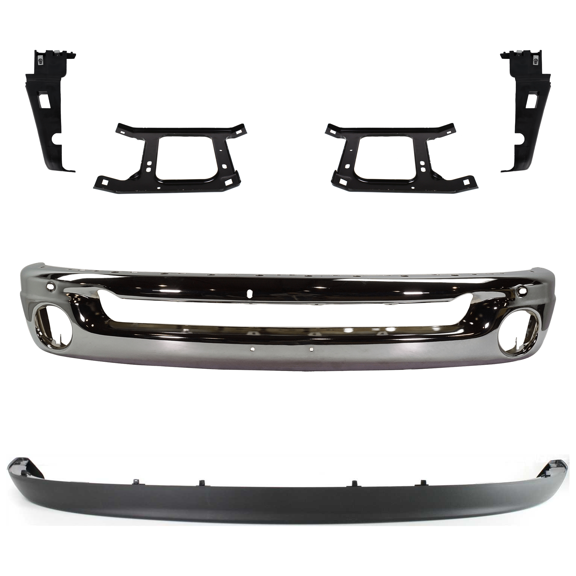 AM DODGE RAM FULL SIZE PICKUP 02-09 FRONT BUMPER 6 pc kit Face Bar Steel Chrome with Bumper Bracket and Valance SKU KIT 071824 C173 Partslink CH1002383 CH1066130 CH1067130 CH1066127 CH1067127 CH1090125 OEM 55077946AB 68044623AA 68044622