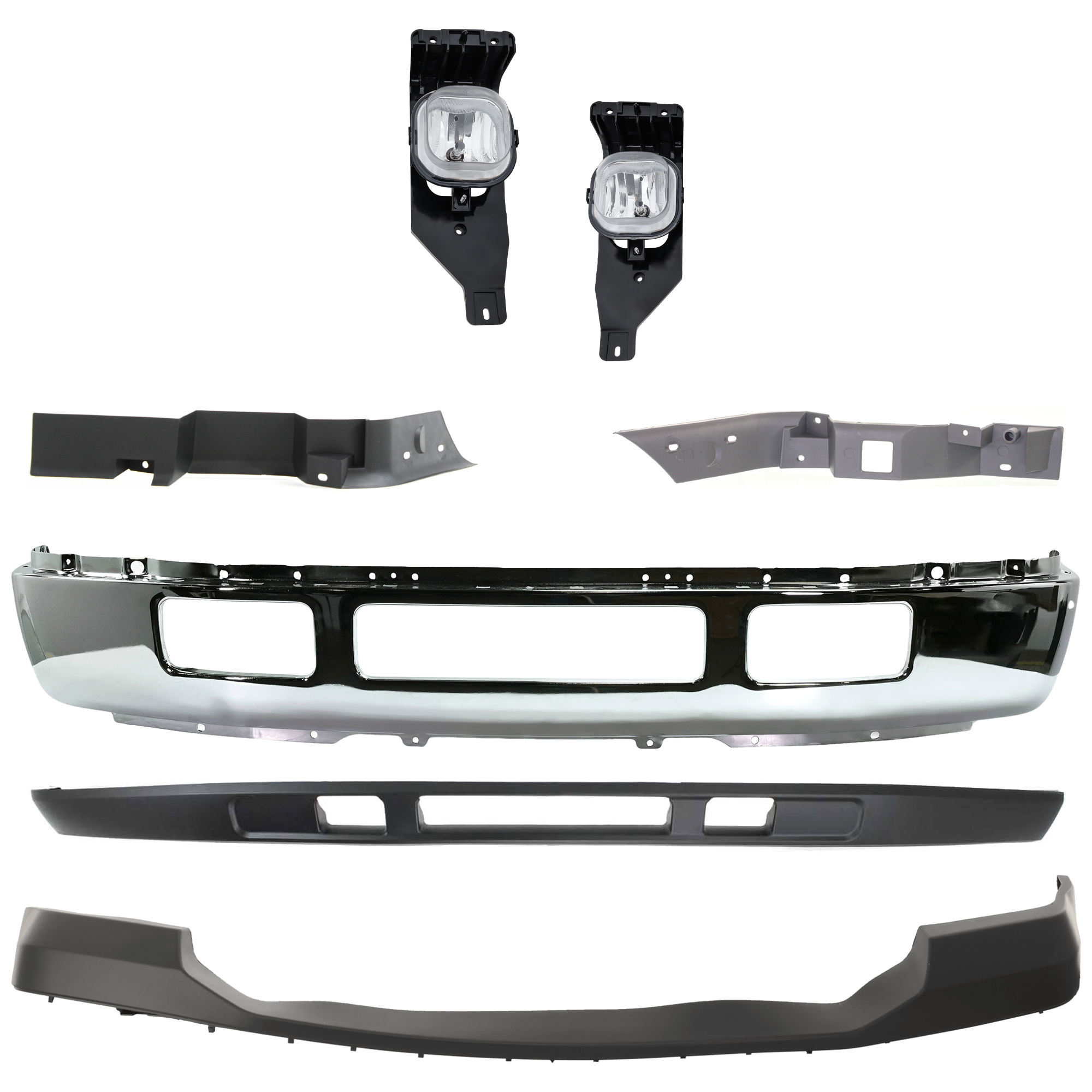AM F 450 F 550 SUPER DUTY 06-07 FRONT BUMPER 7 pc kit Chrome with Bumper Cover Bumper Trim Fog Light and Valance SKU KIT 071824 C178 Partslink FO1002396 FO1000607 FO1089119 FO1088119 FO2593211 FO2592211 FO1095219 OEM 5C3Z17757FA 6C3Z17D957AA F81Z1