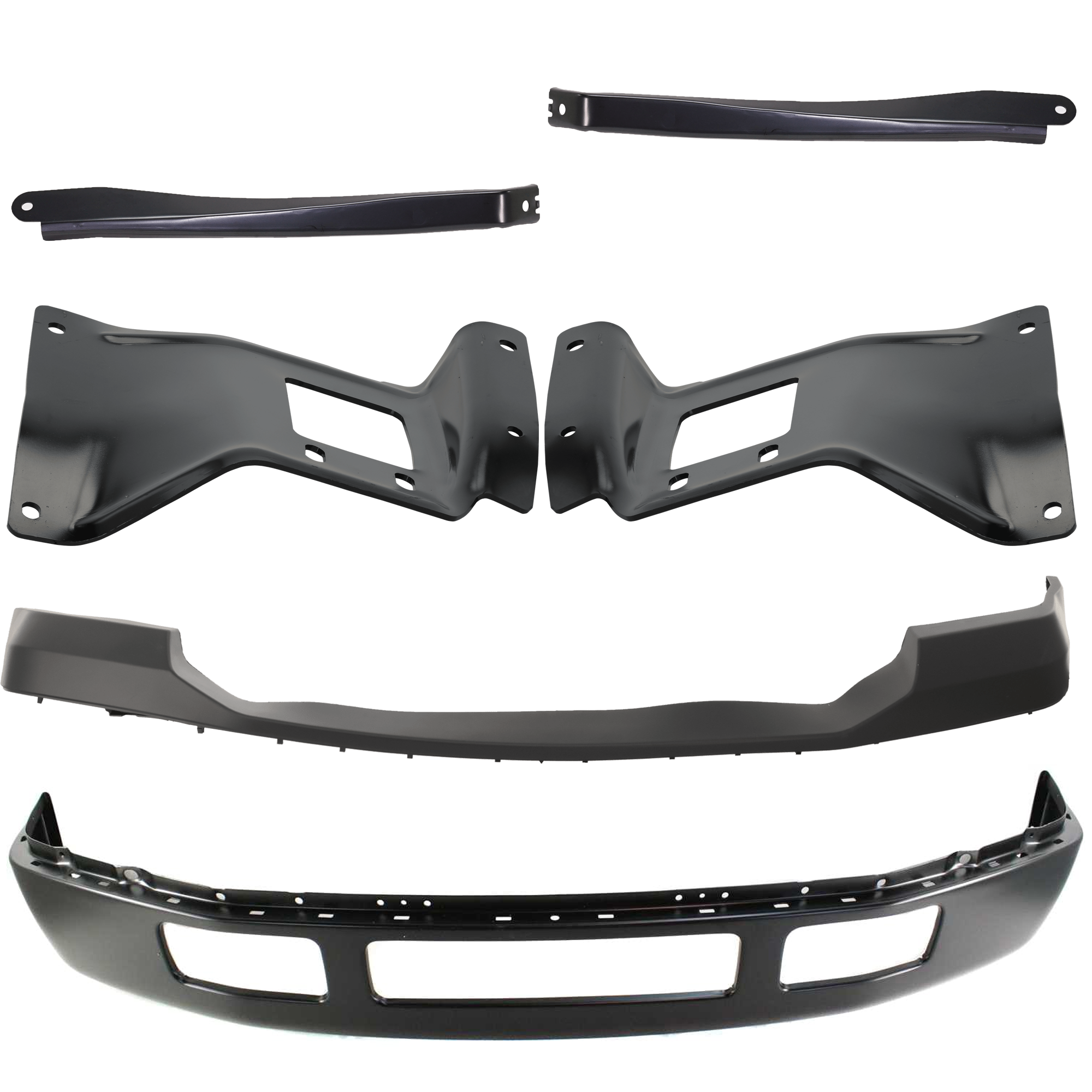 AM F 250 F 350 SUPER DUTY 06-07 FRONT BUMPER 6 pc kit Black w o Fender Flare holes with Bumper Bracket and Bumper Cover SKU KIT 071824 C179 Partslink FO1002393 FO1067164 FO1066164 FO1067163 FO1066163 FO1000607 OEM 5C3Z17757CAA 5C3Z17754AA 5C3Z1