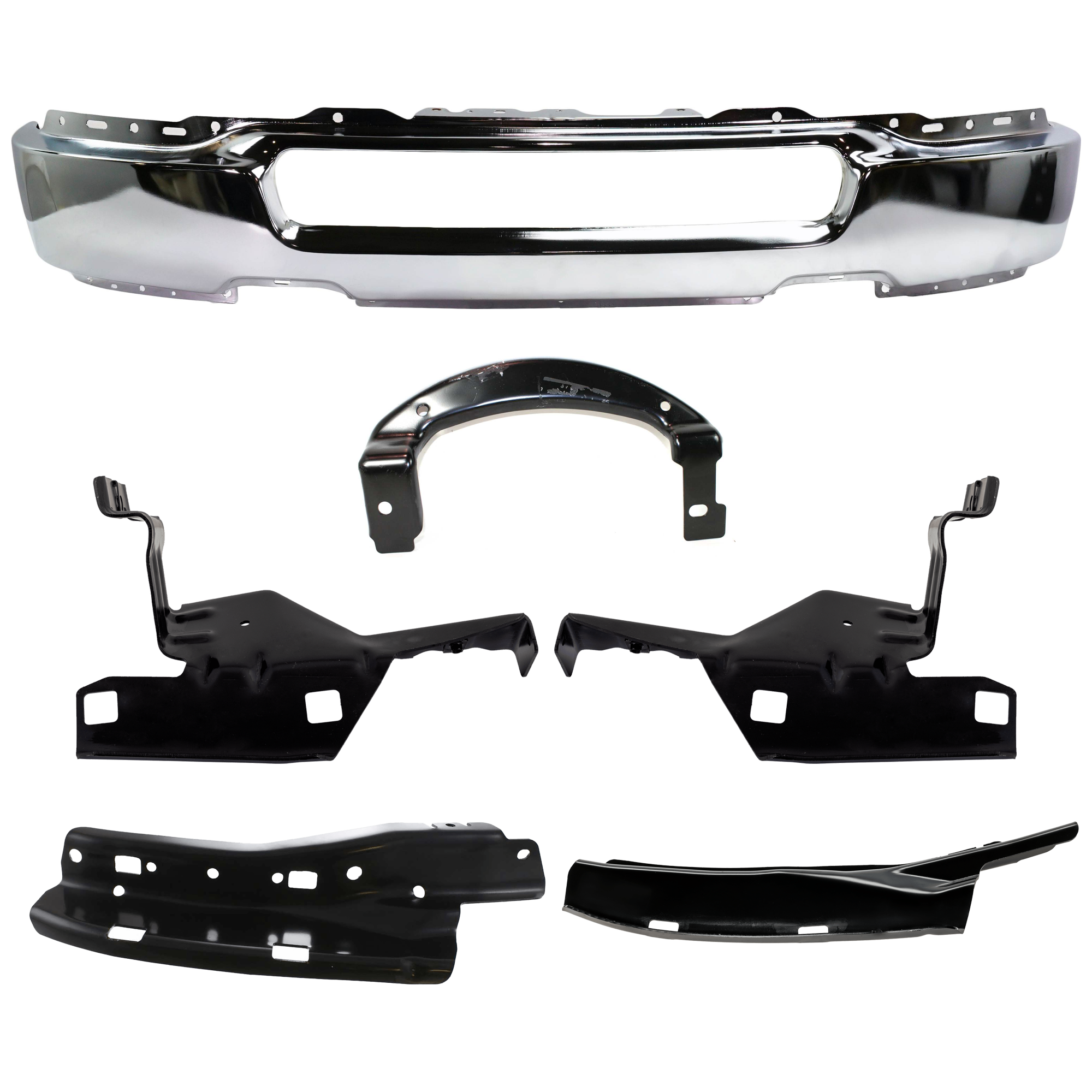 AM F 150-04-06 FRONT BUMPER 6 pc kit Face Bar Chrome with Bumper Bracket SKU KIT 071824 C180 Partslink FO1002388 FO1066158 FO1067158 FO1066157 FO1066161 FO1067161 OEM 4L3Z17757AA 4L3Z17B983AB 4L3Z1
