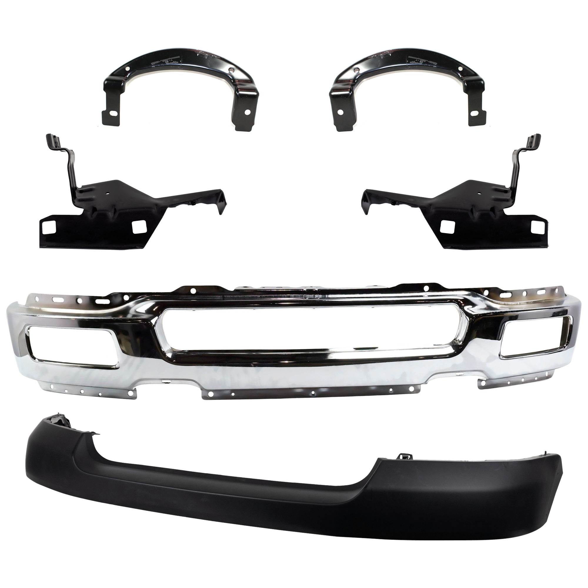 AM F 150-04-06 MARK LT 06-06 FRONT BUMPER 6 pc kit Face Bar Chrome w Fog Light Holes with Bumper Bracket and Bumper Cover SKU KIT 071824 C181 Partslink FO1002390 FO1066158 FO1067158 FO1067157 FO1066157 FO1000561 OEM 4L3Z17757BA 4L3Z17B983AB 4L3Z1
