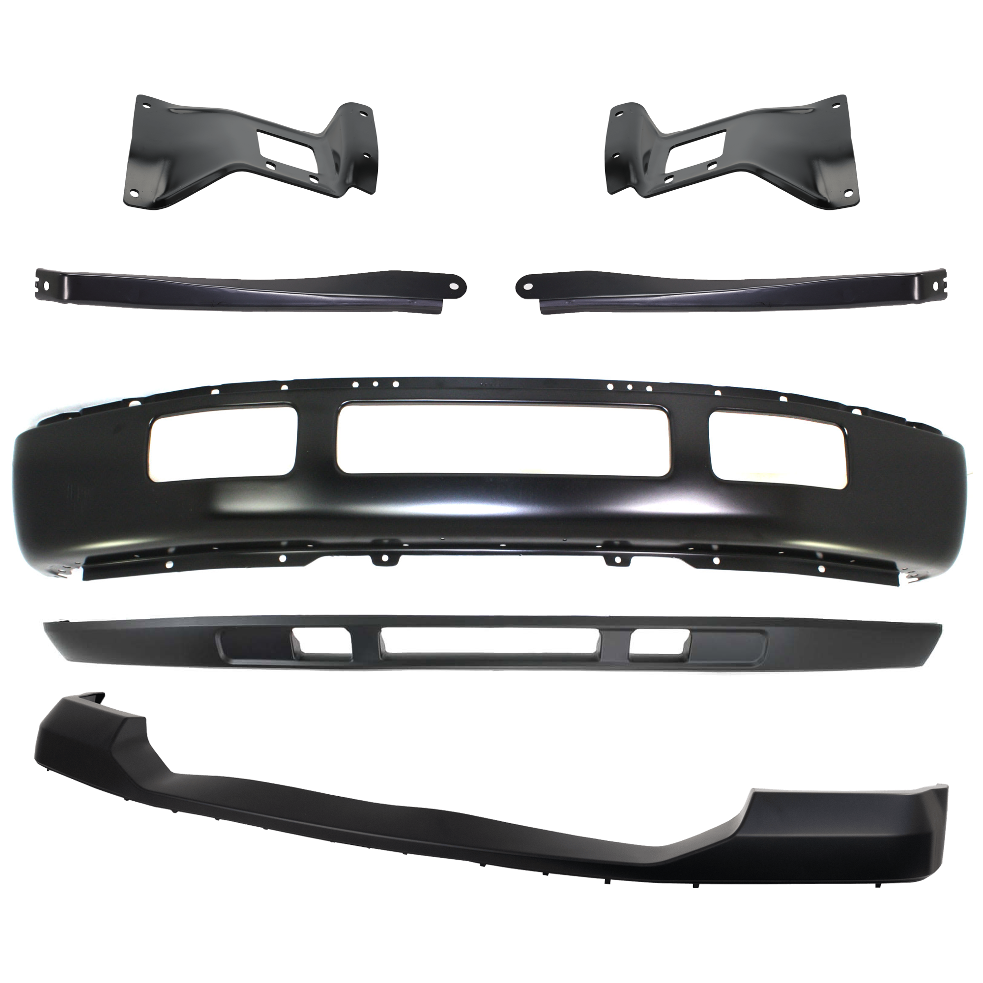 AM F 450 F 550 SUPER DUTY 05-07 FRONT BUMPER 6 pc kit Face Bar Paint to Match w Bumper Bracket Bumper Cover and Valance SKU KIT 071824 C190 Partslink FO1002397 FO1067164 FO1066164 FO1066163 FO1057292 FO1095219 OEM 5C3Z17757EAA 5C3Z17754AA 5C3Z1