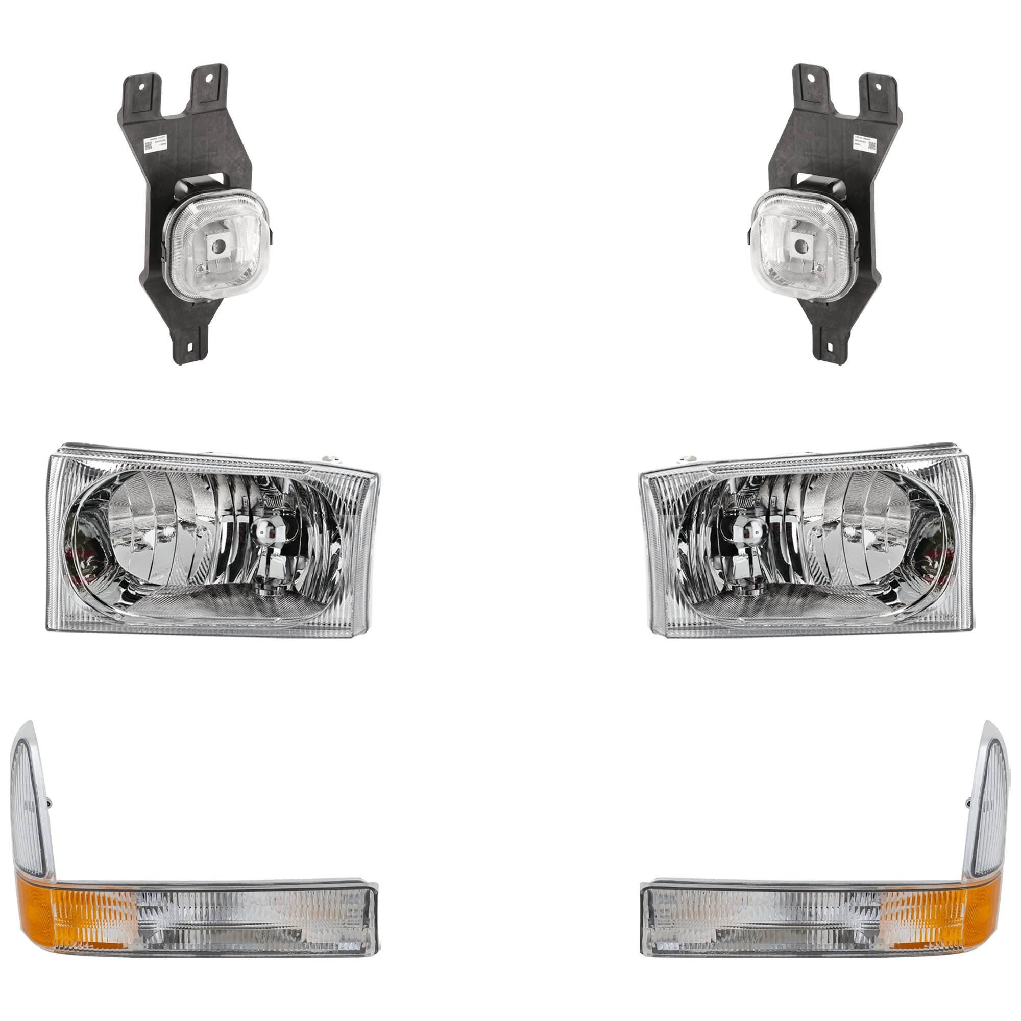 AM EXCURSION 01-04 F SERIES SUPER DUTY 02-05 HEAD LAMP RH AND LH 6 pc kit with Corner Light and Fog Light SKU KIT 071824 C196 Partslink FO2502183 FO2503183 FO2520169 FO2521169 FO2593200 FO2592200 OEM 2C3Z13008AA 2C3Z13008AB 2C3Z13