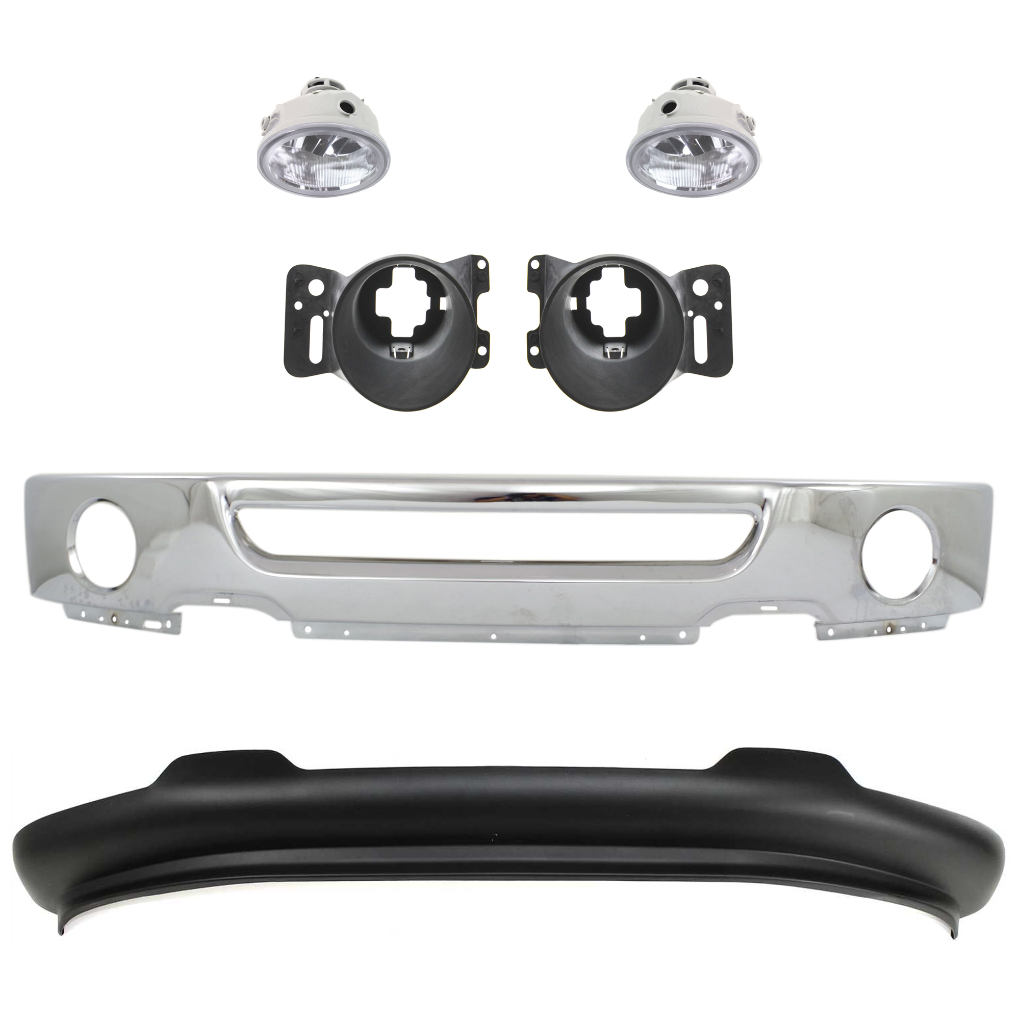 AM F 150-06-08 FRONT BUMPER 6 pc kit Face Bar Chrome with Fog Light Fog Light Bracket and Valance SKU KIT 071824 C197 Partslink FO1002399 FO2593220 FO2592220 FO2601101 FO2600101 FO1093107 OEM 6L3Z17757BA AL3Z15200A PFM AL3