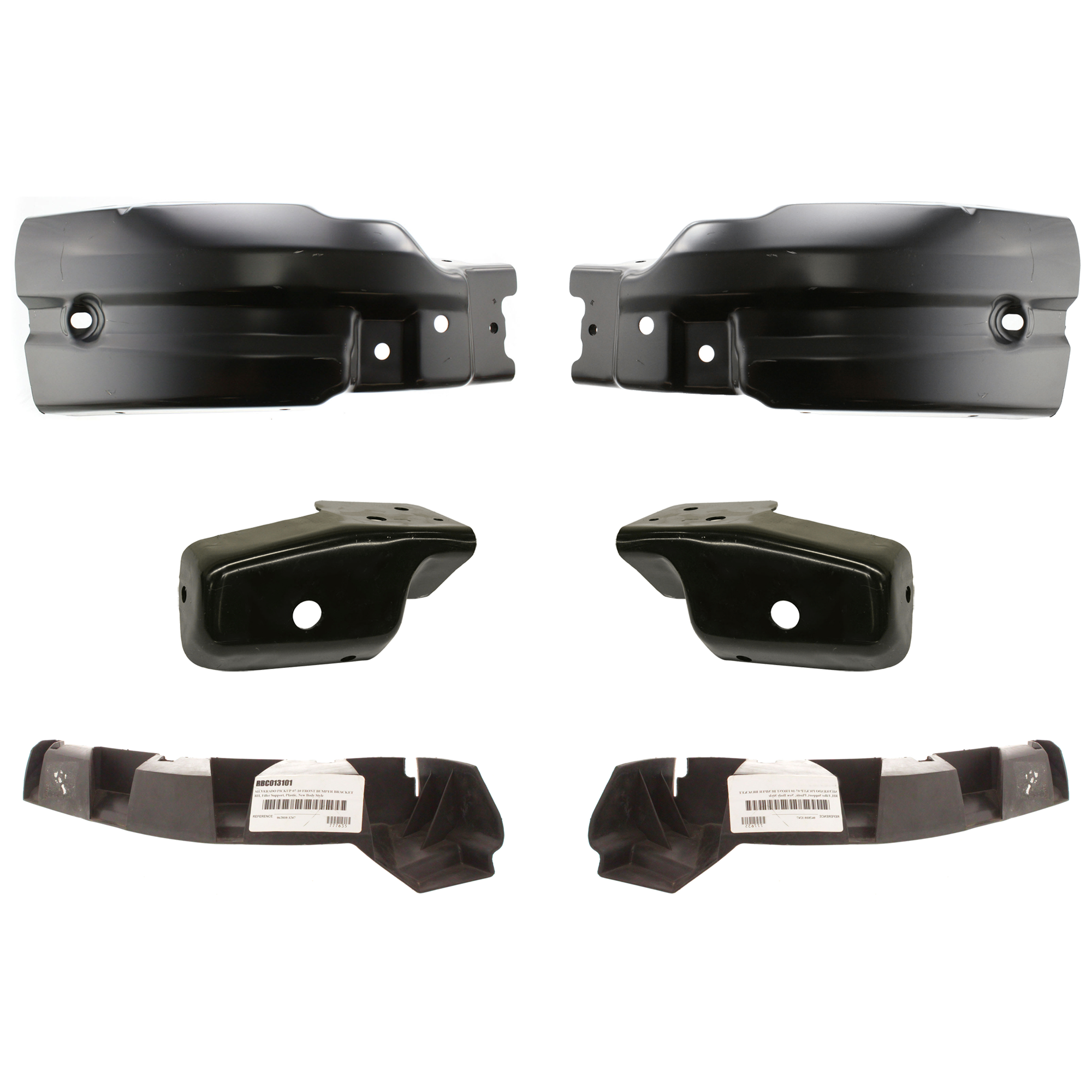 AM SILVERADO 2500 HD 3500 HD 07-10 FRONT BUMPER END RH AND LH 6 pc kit Extension Painted Black with Bumper Bracket SKU KIT 071824 C200 Partslink GM1004148 GM1005148 GM1042109 GM1043109 GM1067180 GM1066180 OEM 22737638-22737639-25824820-258