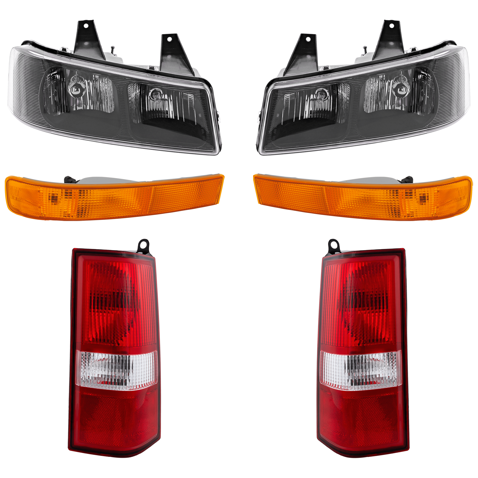 AM EXPRESS SAVANA VAN 03-23 TAIL LAMP RH AND LH 6 pc Kit with Headlight and Parking Light SKU KIT 071824 C215 Partslink GM2800214 GM2801214 GM2503233 GM2502233 GM2520188 GM2521188 OEM 84216114-23338319-84639024-233