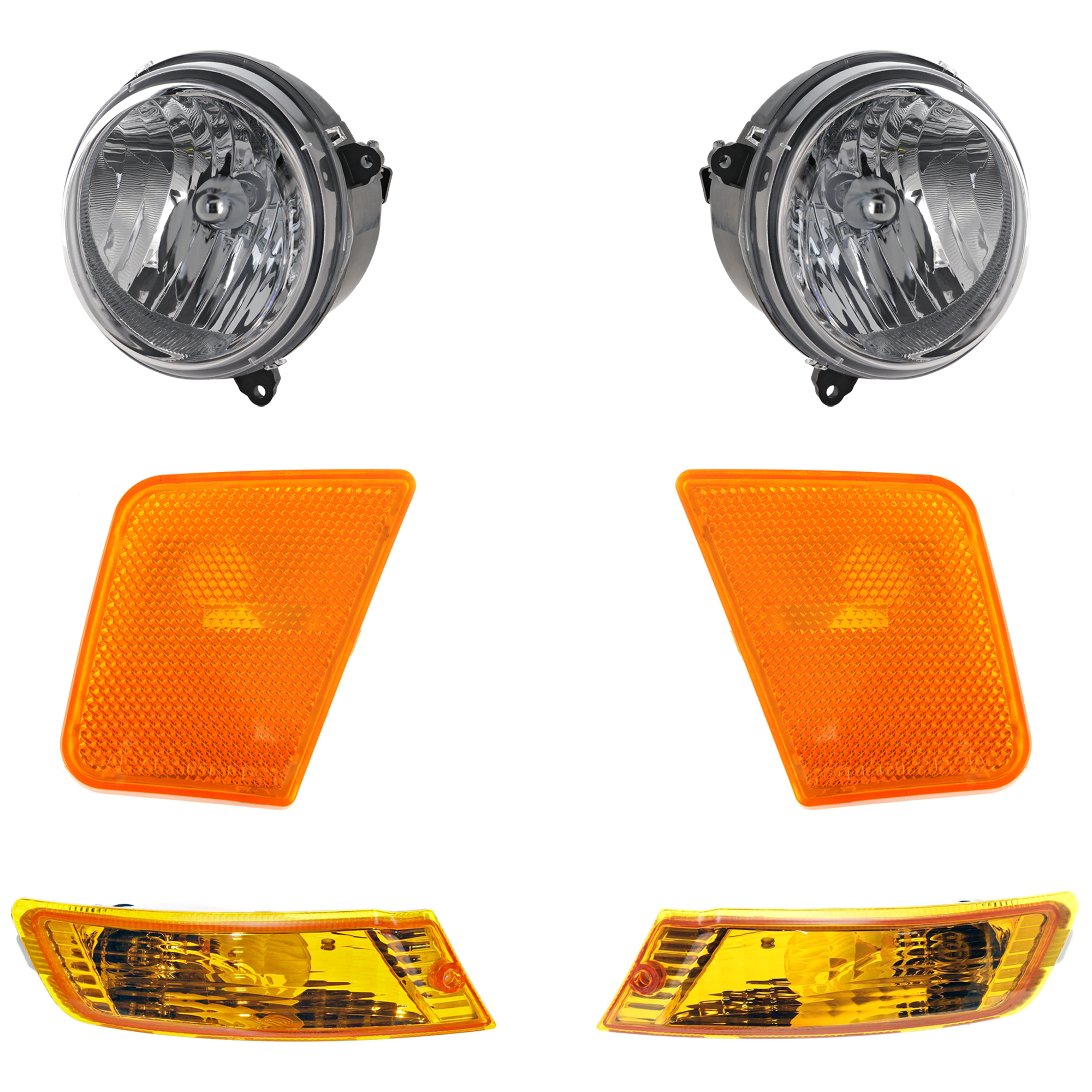 AM LIBERTY 05-07 HEAD LAMP RH AND LH 6 pc kit w Side Marker and Turn Signal Light SKU KIT 071824 C227 Partslink CH2502156 CH2503156 CH2550123 CH2520143 CH2521143 OEM 55157140AA 55157141AA 55156883