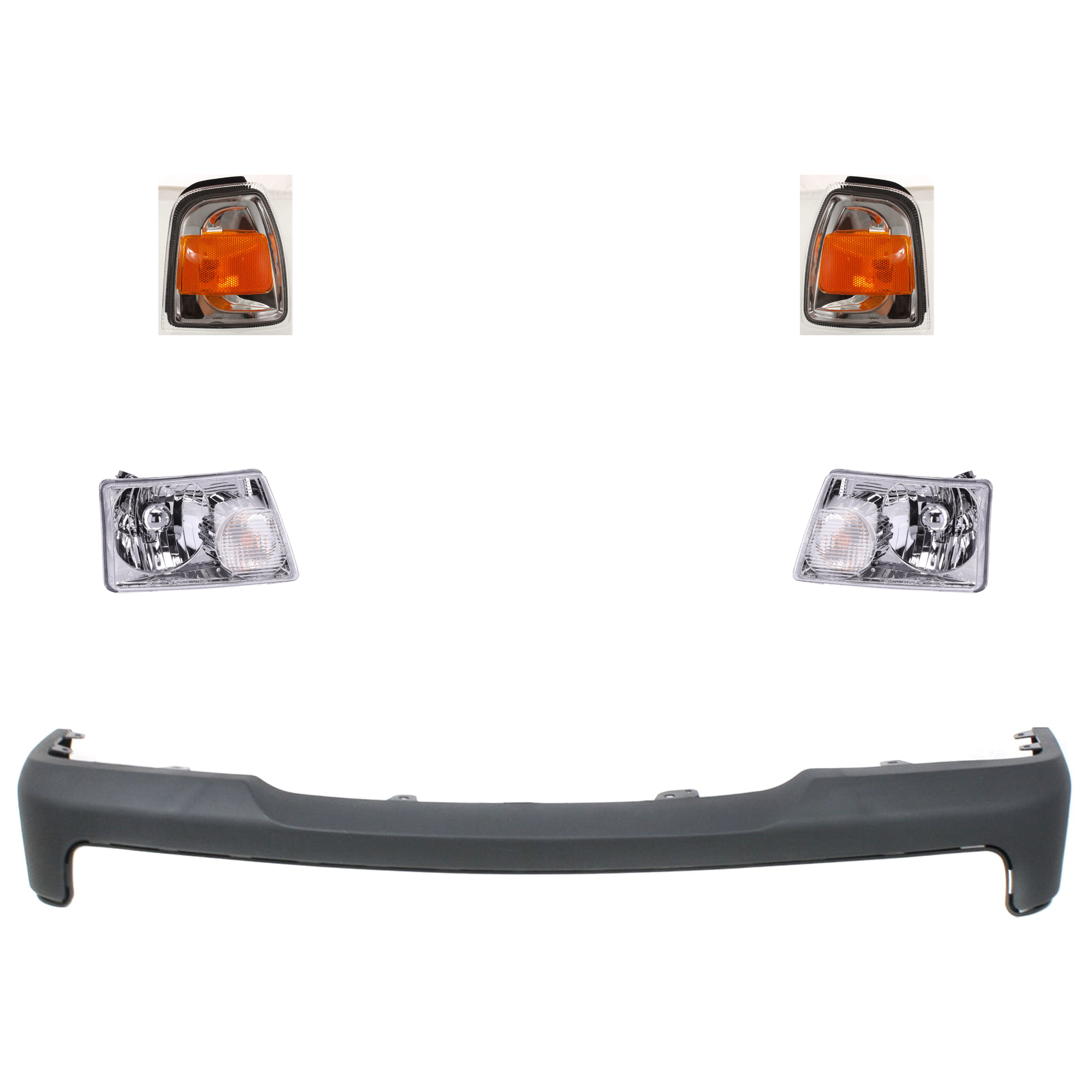 AM RANGER 06-11 FRONT BUMPER COVER 5 pc kit Textured with Corner Light and Headlight SKU KIT 071824 C230 Partslink FO1000603 FO2530171 FO2531171 FO2503173 FO2502173 OEM 6L5Z17D957AAA 6L5Z15A201BA 6L5