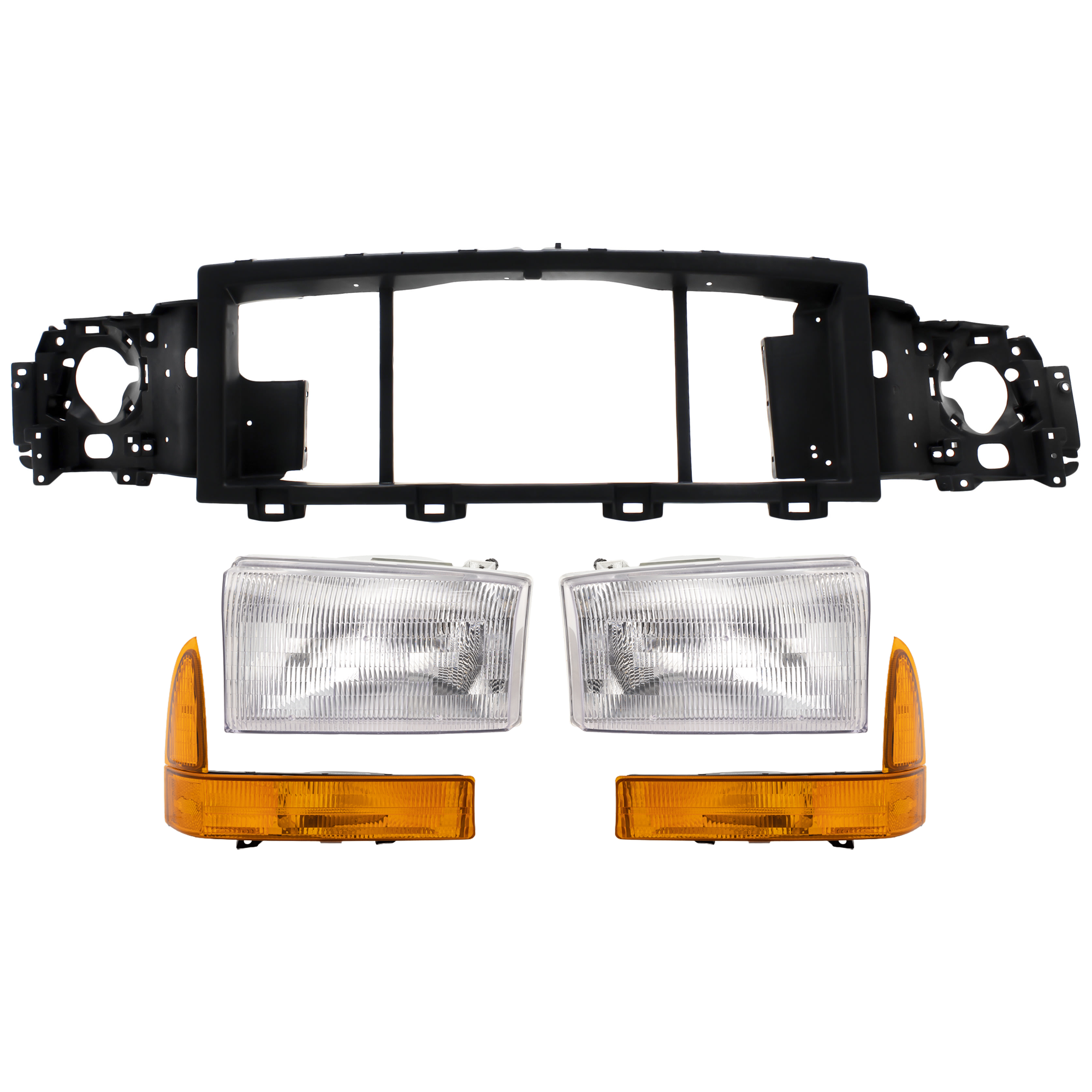AM F SERIES SUPER DUTY 99-01 HEADER PANEL 5 pc Kit with Corner Light and Headlight SKU KIT 071824 C231 Partslink FO1221115 FO2521141 FO2520141 FO2503147 FO2502147 OEM F81Z8A284AA XC3Z13200BA XC3Z13
