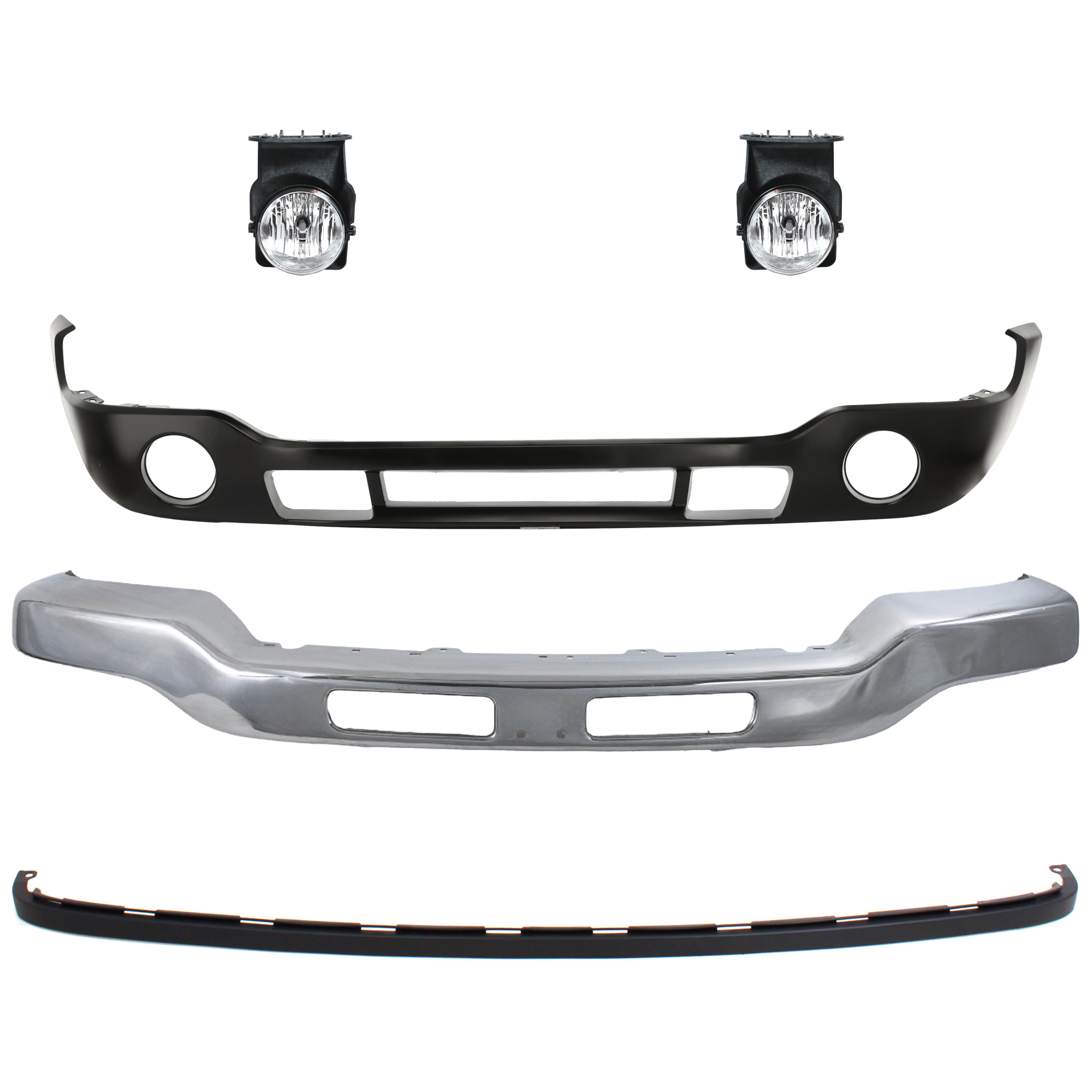 AM SIERRA 05-07 FRONT BUMPER 5 pc kit Chrome with Bumper Cover Fog Light and Valance SKU KIT 071824 C240 Partslink GM1002418 GM1000684 GM2593154 GM2592154 GM1092201 OEM 15098990-12335963-88979837-157
