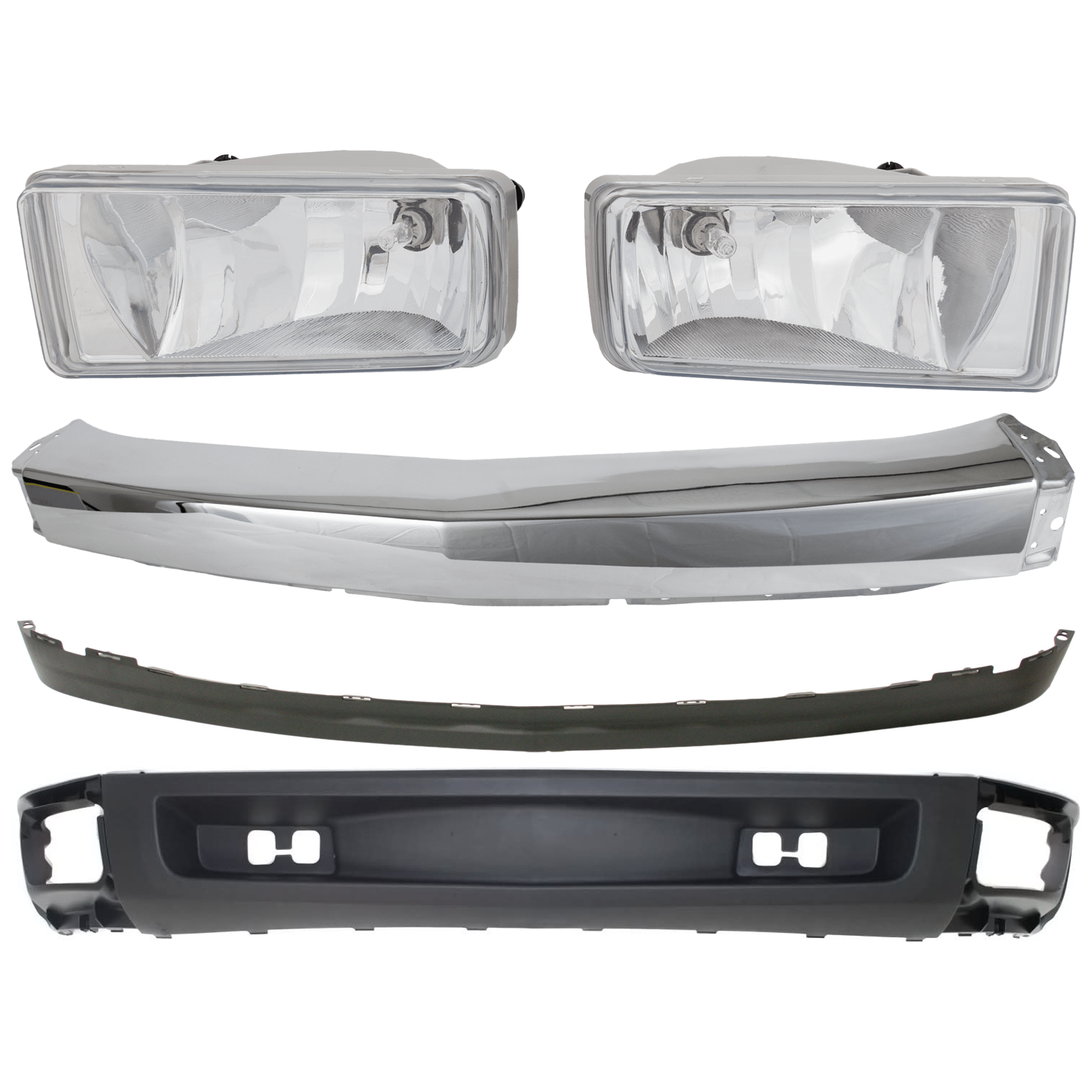 AM SILVERADO 1500-07-08 FRONT BUMPER 5 pc kit w Fog Light and Valance SKU KIT 071824 C255 Partslink GM1002830 GM2593160 GM2592160 GM1092191 GM1092192 OEM 15836961-22872763-22872762-258