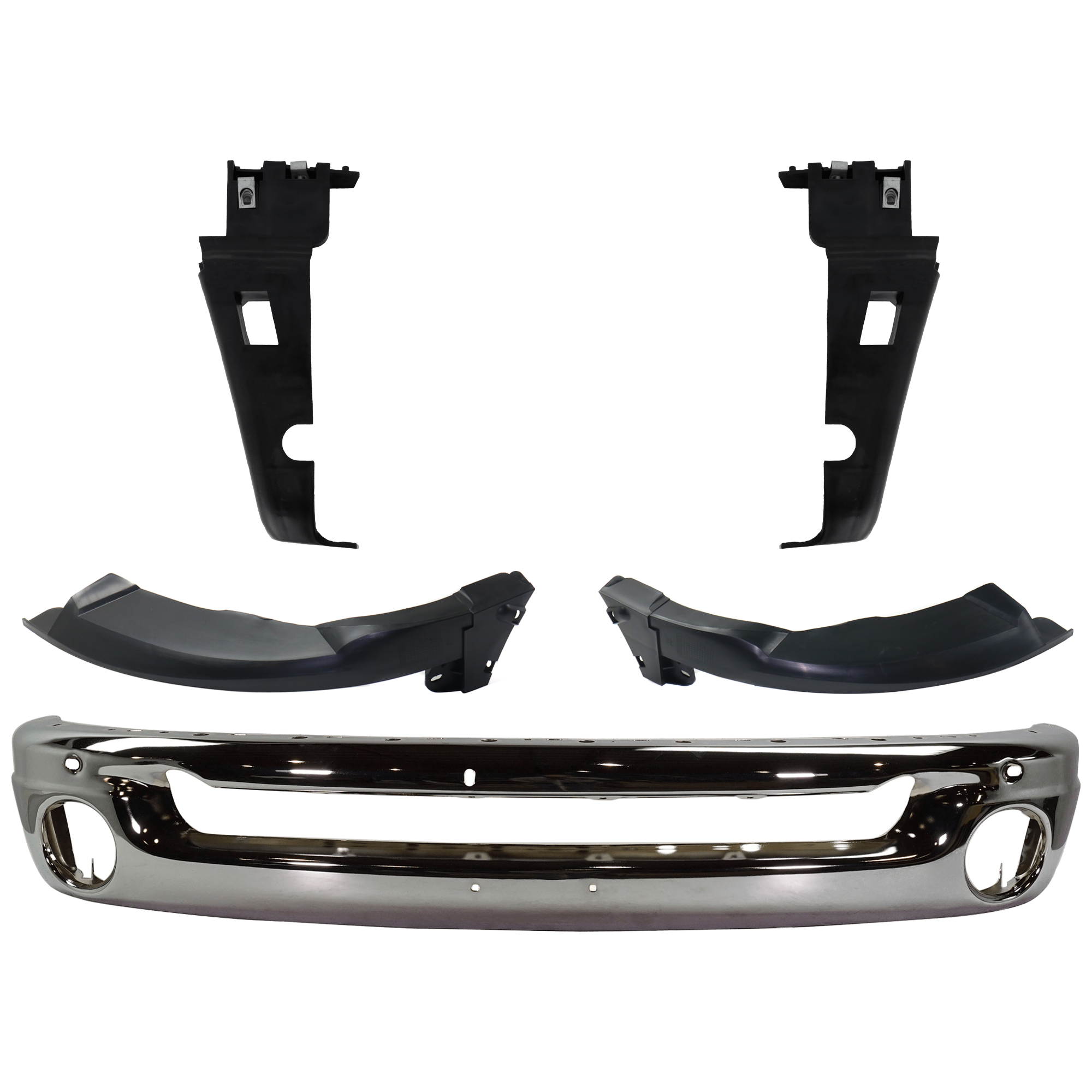 AM DODGE RAM FULL SIZE PICKUP 02-05 FRONT BUMPER 5 pc kit Face Bar Steel Chrome with Bumper Bracket SKU KIT 071824 C265 Partslink CH1002383 CH1016101 CH1066141 CH1017101 CH1067141 CH1066130 CH1067130 OEM 55077946AB 55077505AE 55077504