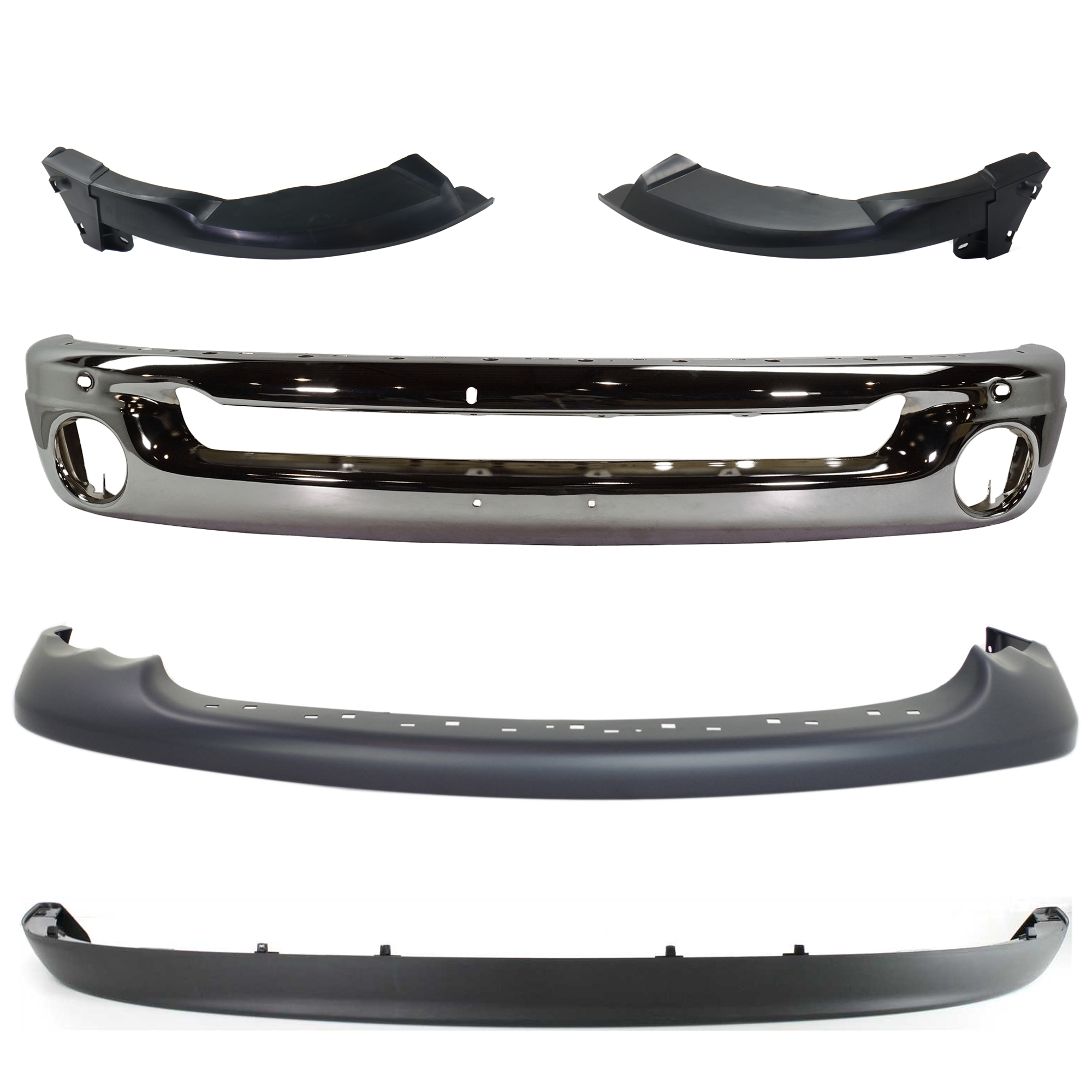 AM DODGE RAM FULL SIZE PICKUP 02-05 FRONT BUMPER 5 pc kit Face Bar Steel Chrome with Bumper Bracket and Valance SKU KIT 071824 C266 Partslink CH1002383 CH1017101 CH1067141 CH1016101 CH1066141 CH1000338 CH1090125 OEM 55077946AB 55077504AE 55077505