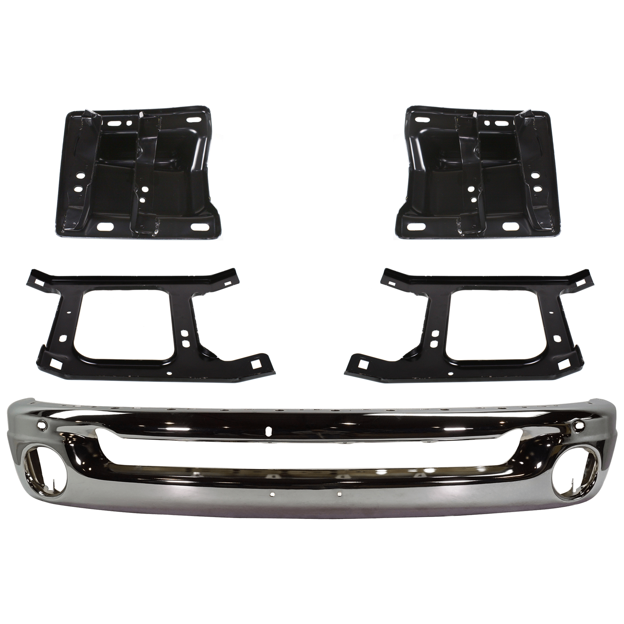 AM RAM 1500-02-05 FRONT BUMPER 5 pc kit Face Bar Steel Chrome with Bumper Bracket SKU KIT 071824 C267 Partslink CH1002383 CH1066127 CH1067127 CH1066131 CH1067131 OEM 55077946AB 55077209AA 55077208