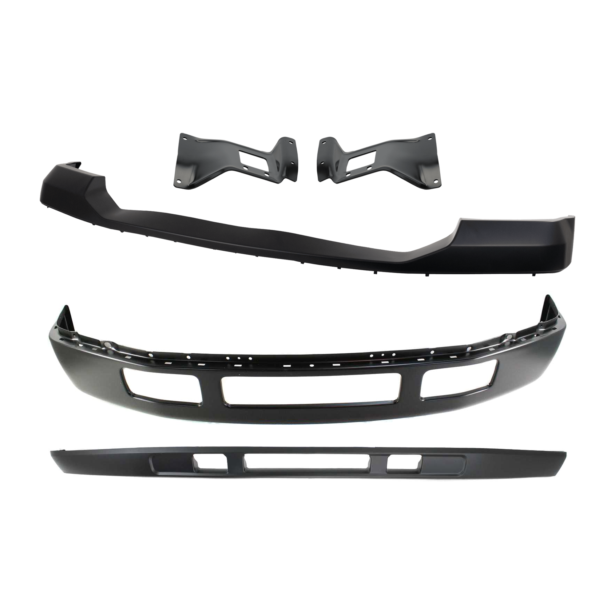 AM F 250 F 350 SUPER DUTY 05-07 FRONT BUMPER 5 pc kit Black w Bumper Bracket Bumper Cover and Valance SKU KIT 071824 C278 Partslink FO1002393 FO1066163 FO1067163 FO1057292 FO1095219 OEM 5C3Z17757CAA 5C3Z17B985AA 5C3Z