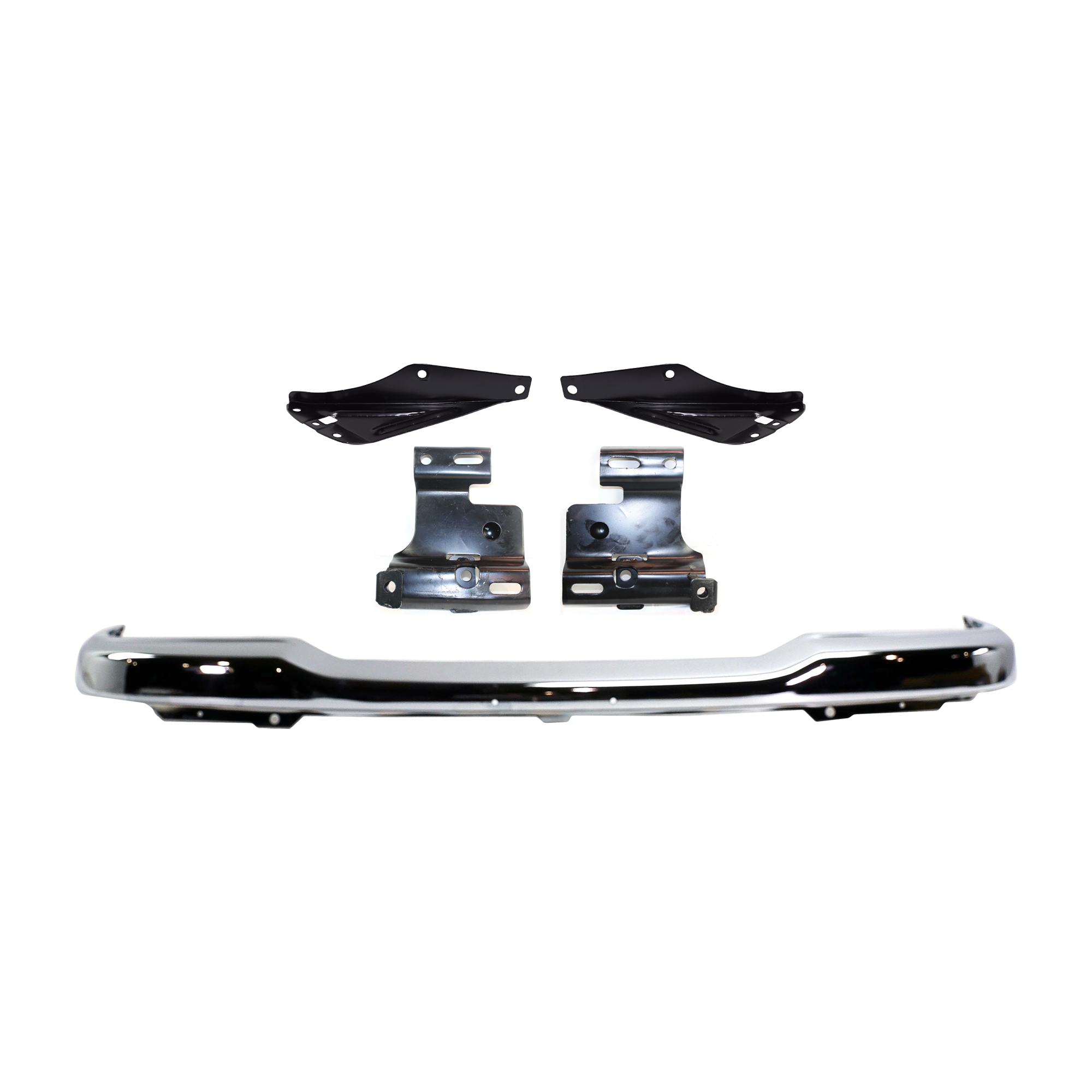 AM RANGER 01-05 FRONT BUMPER 5 pc Kit Chrome with Bumper Bracket SKU KIT 071824 C282 Partslink FO1002369 FO1066144 FO1067144 FO1067143 FO1066143 OEM 1L5Z17757BA 1L5Z17752AB 1L5Z17