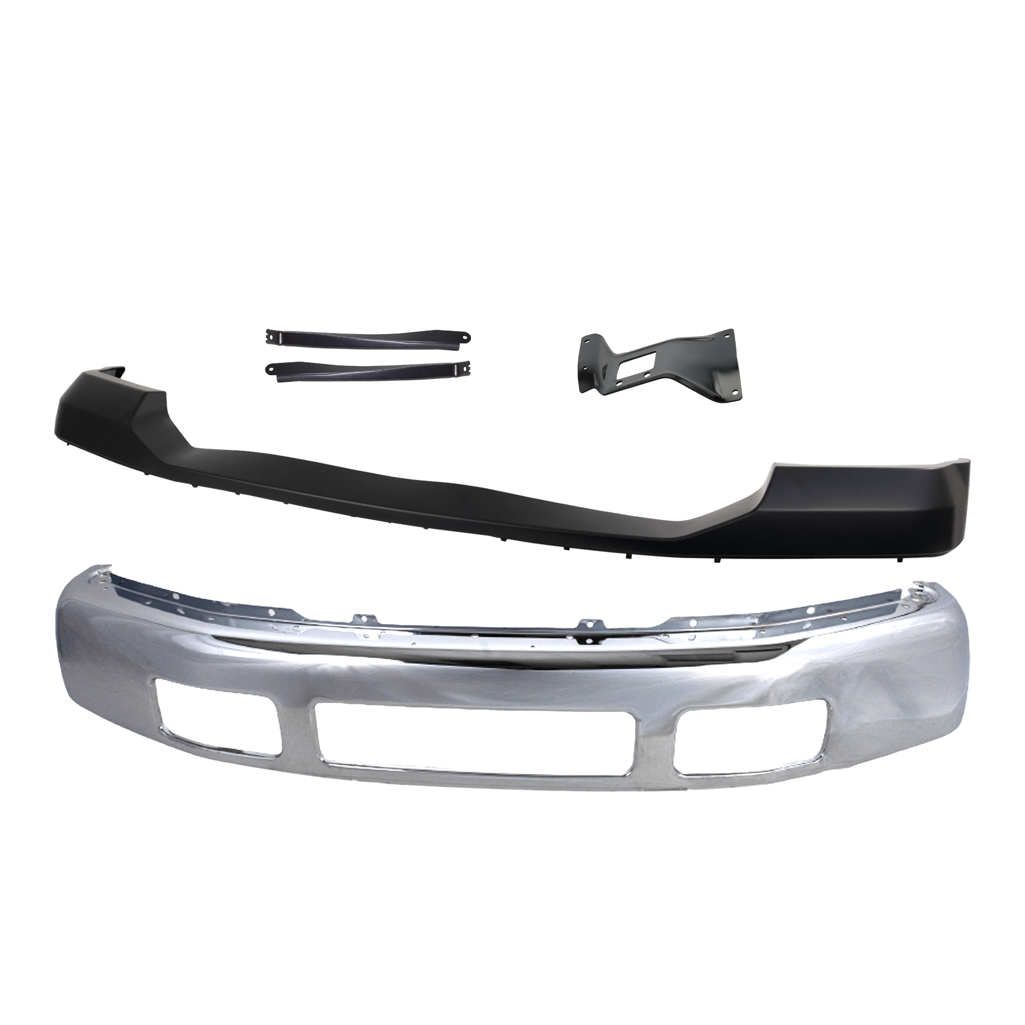 AM F 250 F 350 SUPER DUTY 05-07 FRONT BUMPER 5 pc kit Chrome w o Fender Flare holes with Bumper Bracket and Bumper Cover SKU KIT 071824 C296 Partslink FO1002392 FO1067164 FO1066164 FO1067163 FO1057292 OEM 5C3Z17757BA 5C3Z17754AA 5C3Z17