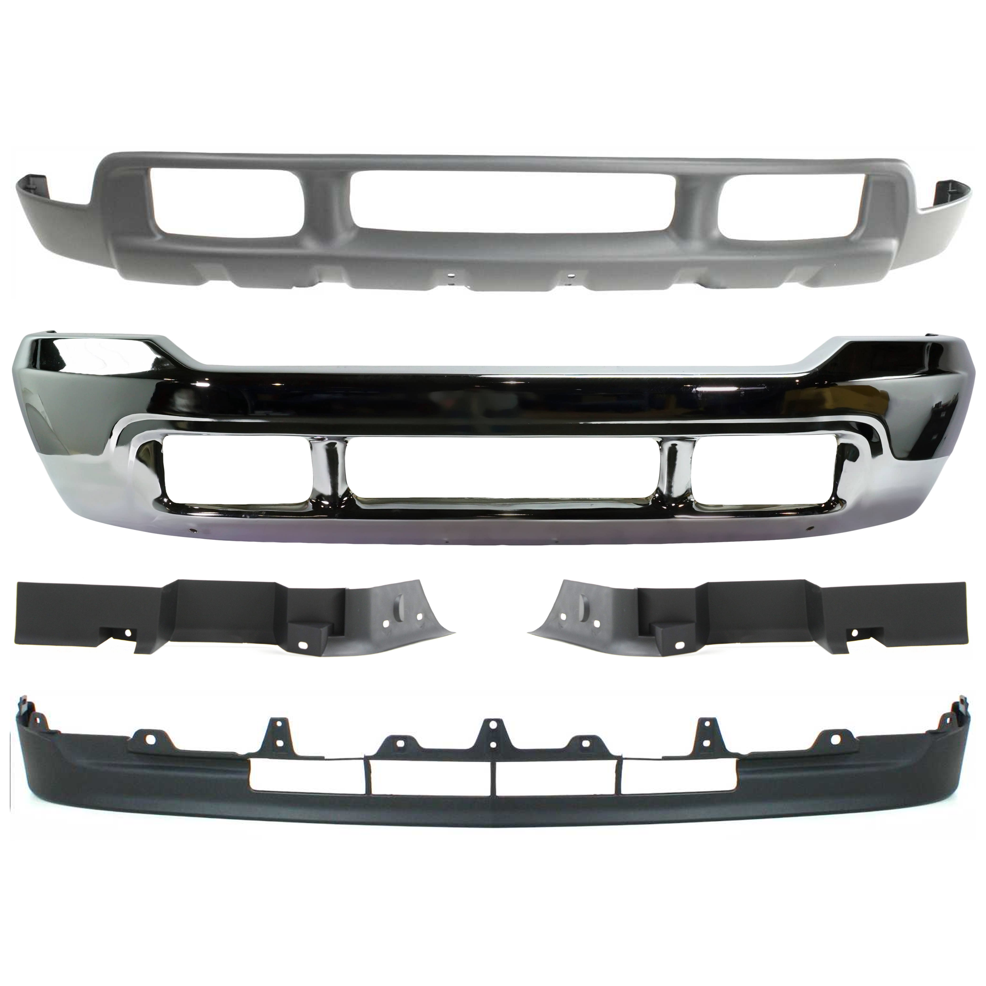 AM F SERIES SUPER DUTY 01-04 FRONT BUMPER 5 pc kit Chrome with Bumper Trim and Valance SKU KIT 071824 C307 Partslink FO1002374 FO1089119 FO1088119 FO1095203 FO1095176 OEM 1C3Z17757MAA F81Z17757BA F81Z1