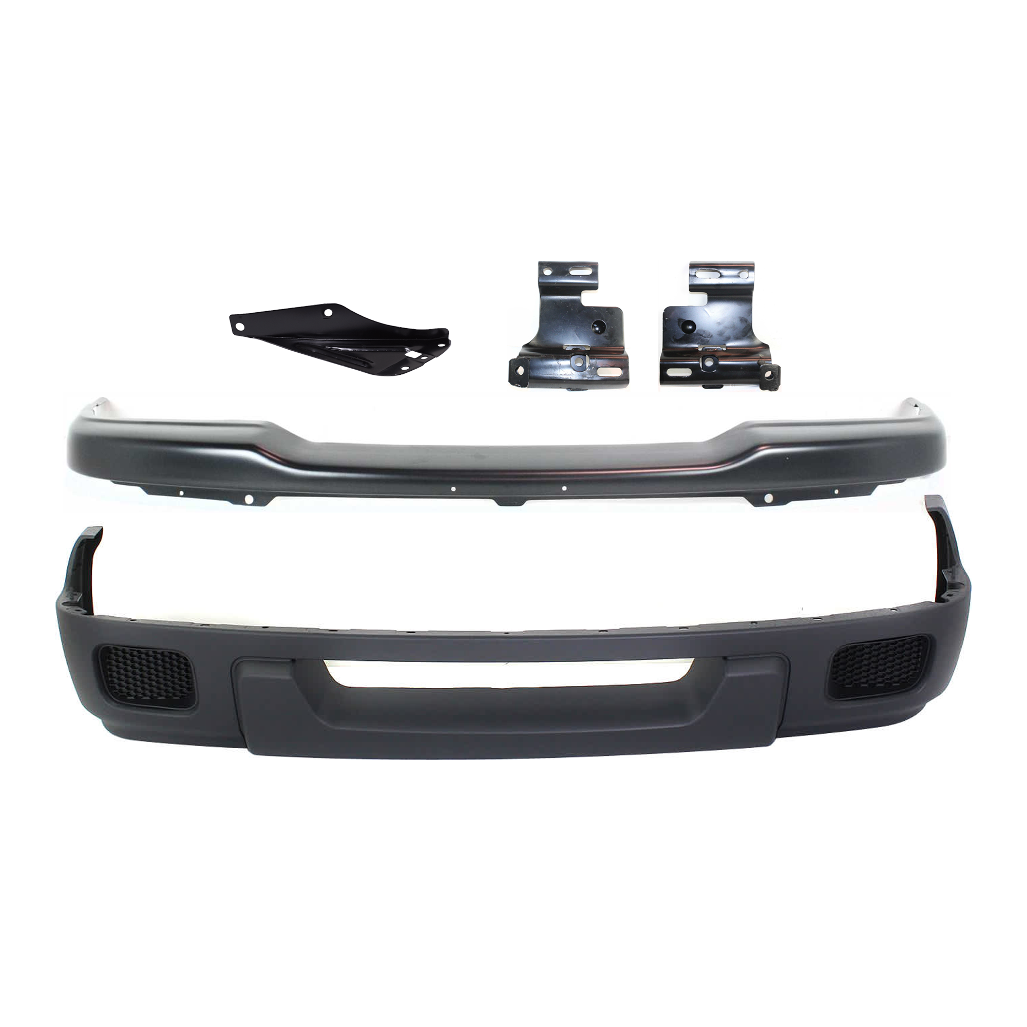 AM RANGER 04-05 FRONT BUMPER 5 pc kit Painted Black with Bumper Bracket and Valance SKU KIT 071824 C309 Partslink FO1002380 FO1066144 FO1067143 FO1066143 FO1095215 OEM 1L5Z17757JA 1L5Z17752AB 1L5Z17