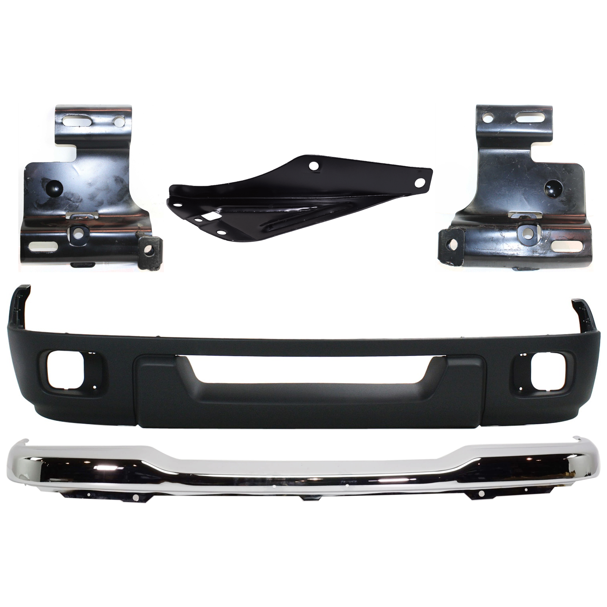 AM RANGER 04-05 FRONT BUMPER 5 pc Kit Chrome with Bumper Bracket and Valance SKU KIT 071824 C311 Partslink FO1002368 FO1067144 FO1067143 FO1066143 FO1095217 OEM 1L5Z17757CA 1L5Z17752AA 1L5Z17