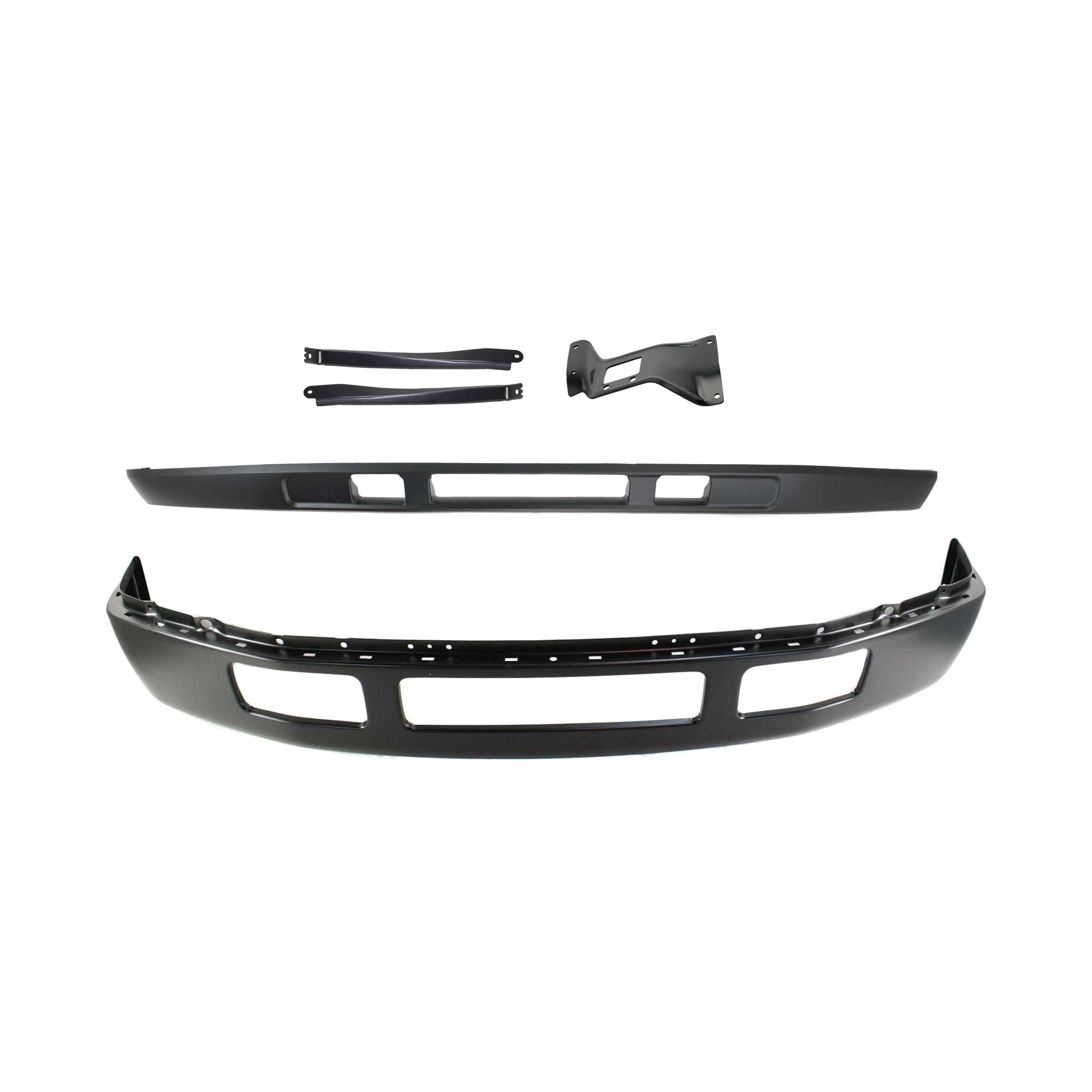 AM F 250 F 350 SUPER DUTY 05-07 FRONT BUMPER 5 pc kit Black w Bumper Bracket and Valance SKU KIT 071824 C312 Partslink FO1002393 FO1067164 FO1066164 FO1067163 FO1095219 OEM 5C3Z17757CAA 5C3Z17754AA 5C3Z1