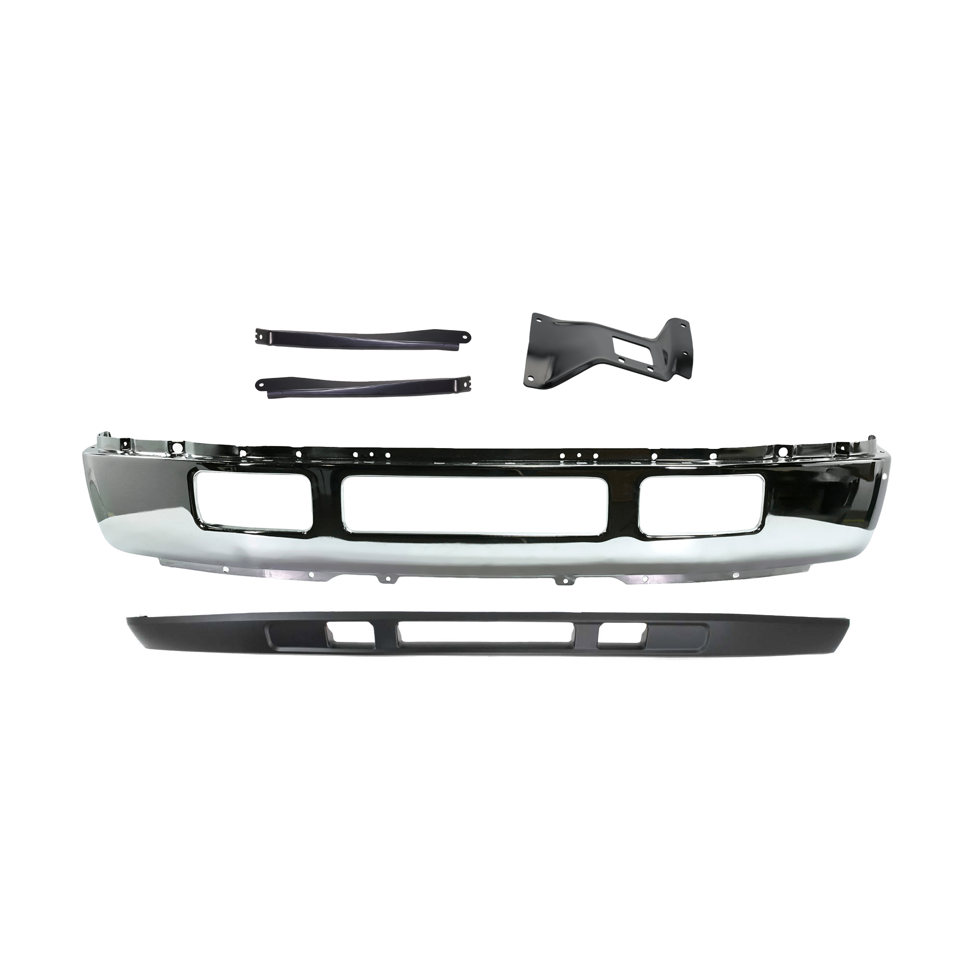 AM F 450 F 550 SUPER DUTY 05-07 FRONT BUMPER 5 pc kit Chrome w Fender Flare with Bumper Bracket and Valance SKU KIT 071824 C315 Partslink FO1002396 FO1067164 FO1066164 FO1066163 FO1095219 OEM 5C3Z17757FA 5C3Z17754AA 5C3Z17