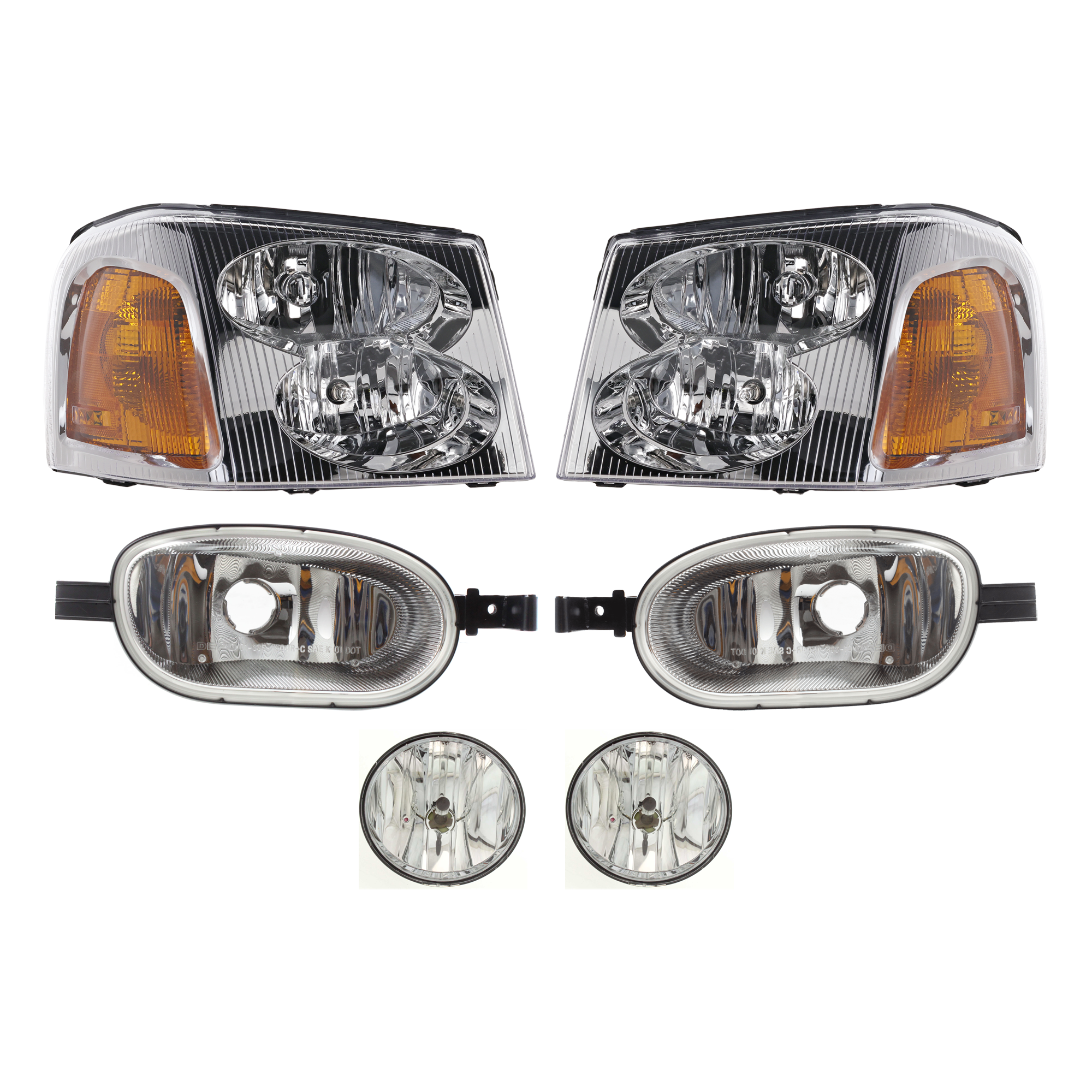 AM ENVOY 02-09 HEAD LAMP RH AND LH 6 pc kit w Corner Light and Fog Light SKU KIT 071824 C335 Partslink GM2502220 GM2503220 GM2548101 GM2549101 OEM 15269042-15866070-15866071-159