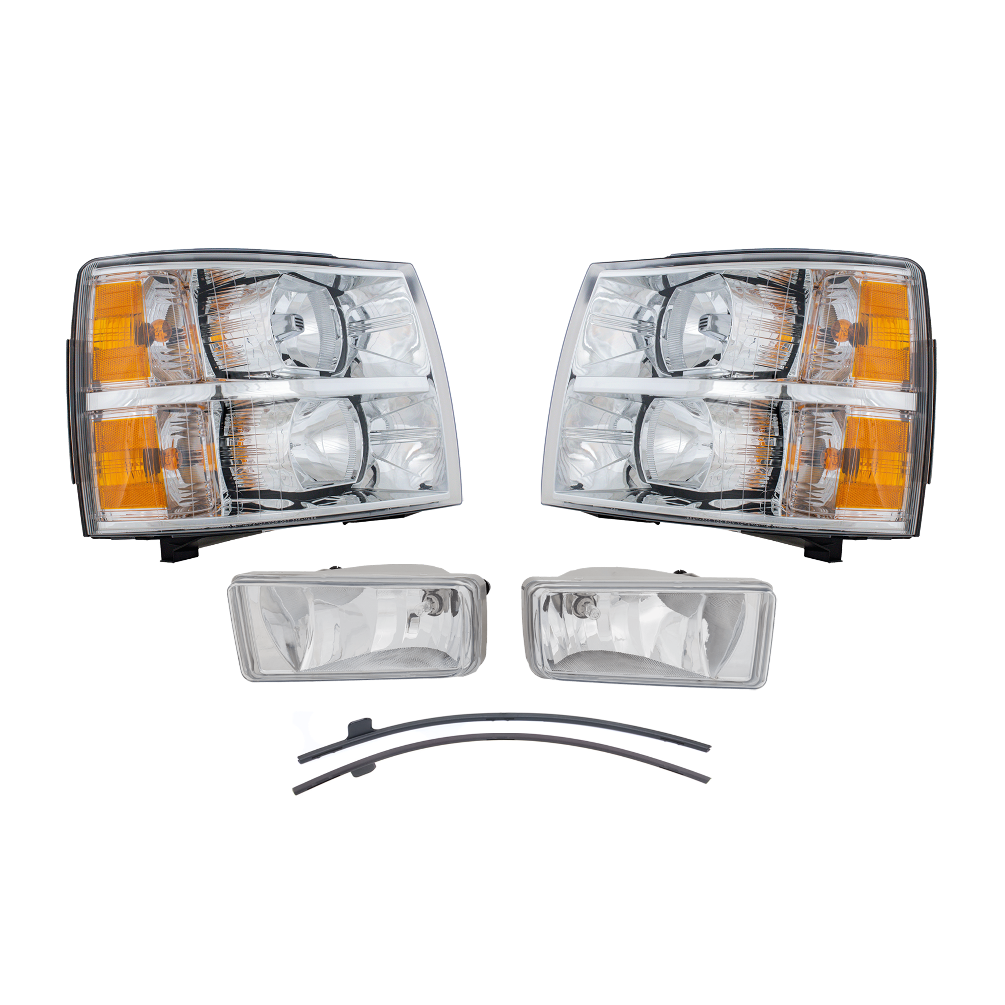 AM SILVERADO 2500 HD 3500 HD 11-14 HEADLAMP RH AND LH Assembly Halogen 6 pc Kit with Bumper Trim and Fog Light SKU KIT 071824 C345 Partslink GM2502280 GM2503280 GM1088178 GM1089178 GM2593160 GM2592160 OEM 22853027-22853028-25883358-258