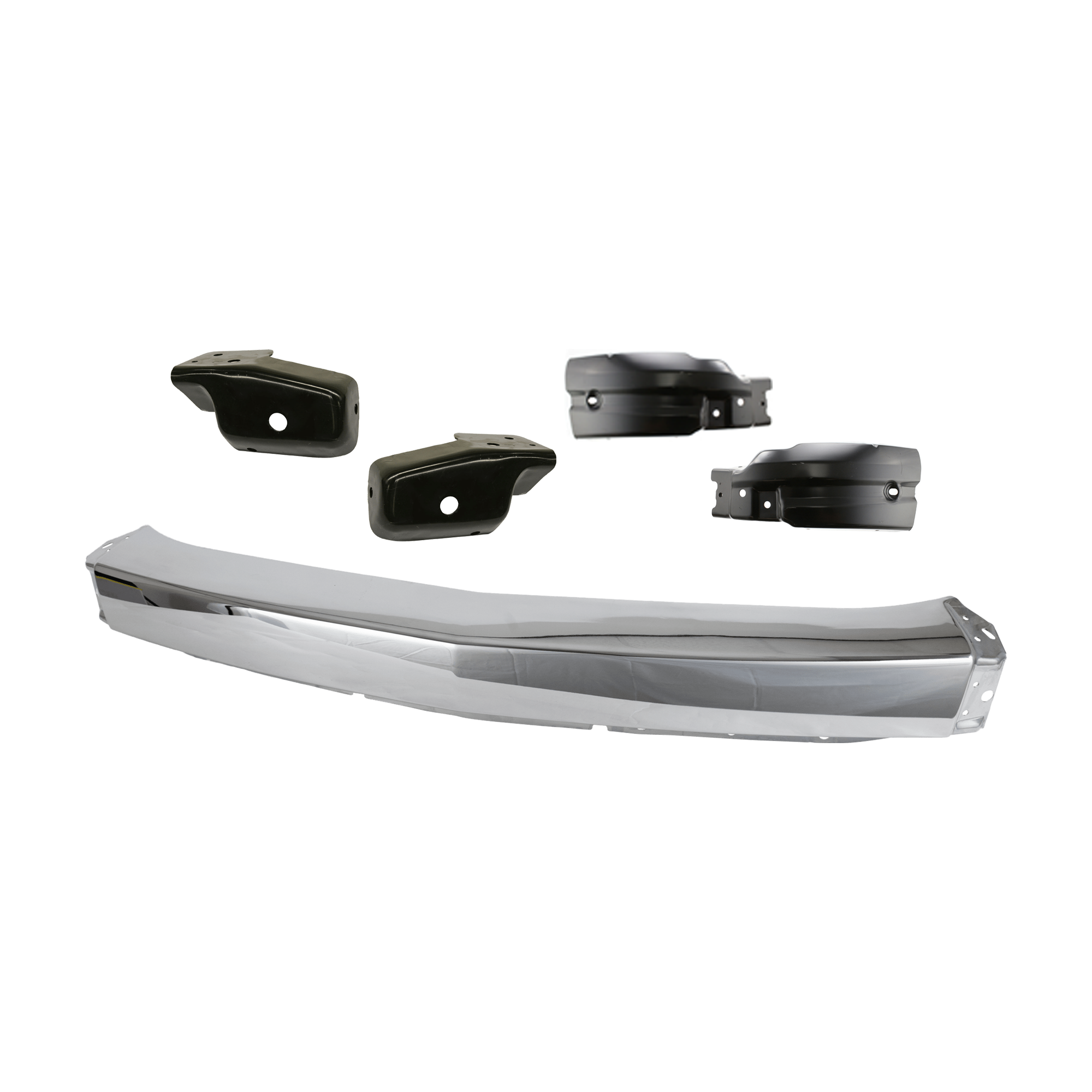AM SILVERADO 1500-07-08 FRONT BUMPER 5 pc kit Impact Bar Chrome with Bumper Bracket and Bumper End SKU KIT 071824 C358 Partslink GM1002830 GM1067180 GM1066180 GM1005148 GM1004148 OEM 15836961-15838209-15838208-227