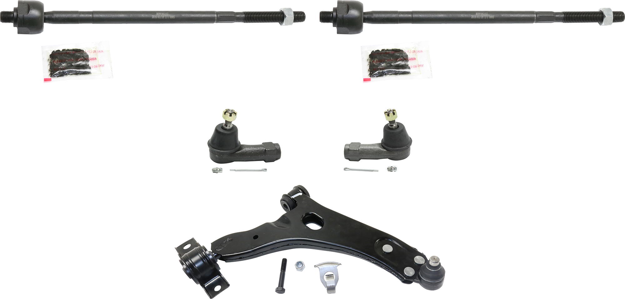 AM FOCUS 00-04 FRONT CONTROL ARM RH Lower w ball joint s 6 pc Kit with Tie Rod End SKU KIT 071824 C361 OEM YS4Z3078BA Y54Z3078BA YS4Z3079