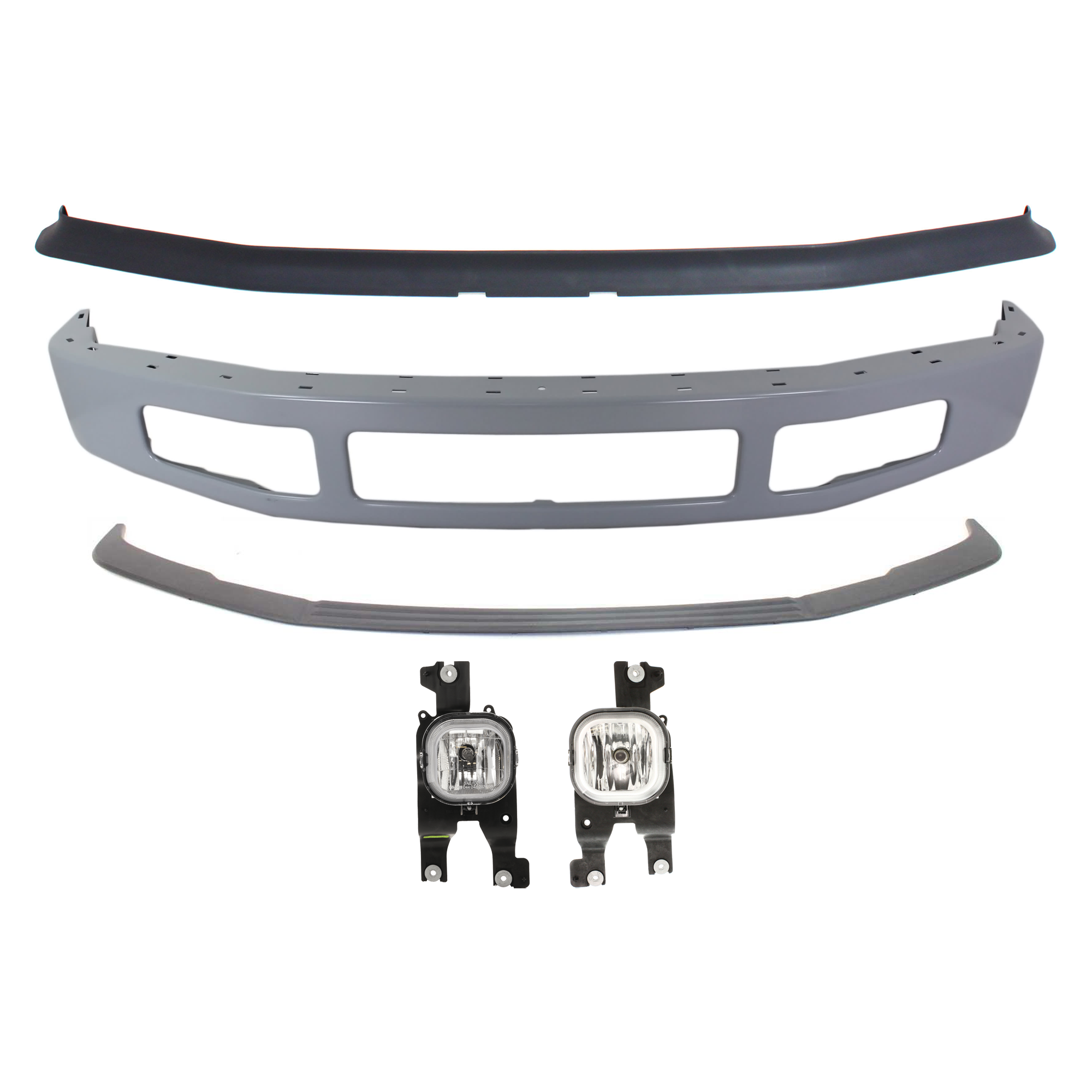 AM F 250 F 350 SUPER DUTY 08-10 FRONT BUMPER 5 pc kit Paint to Match Steel w o Side Moulding Hole w Moulding Pad Holes with Bumper Trim Fog Light and Valance SKU KIT 071824 C364 Partslink FO1002403 FO1044103 FO1093114 OEM 8C3Z17757CPTM 8C3Z17K833AA 7C3