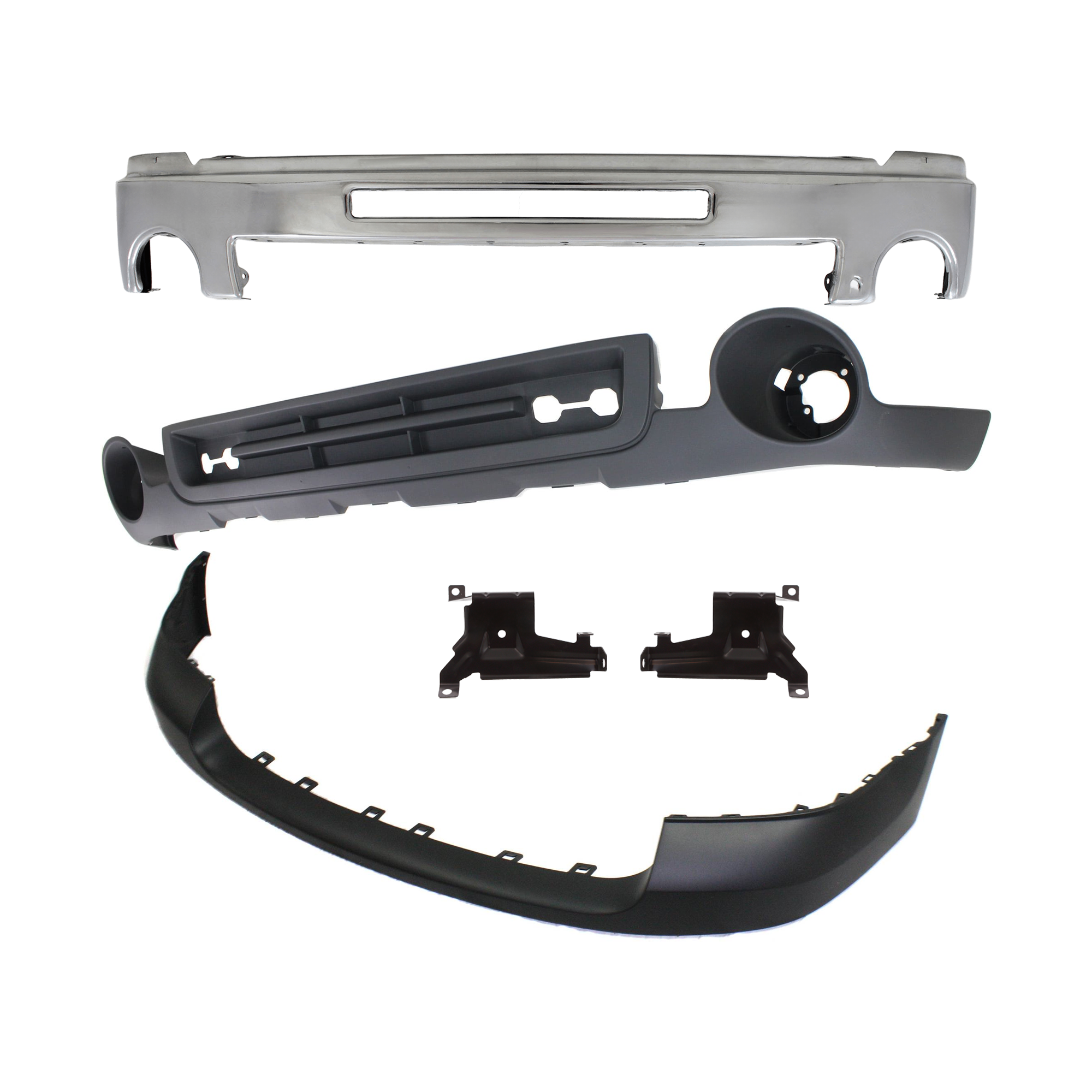 AM SIERRA 2500 HD 3500 HD 07-10 FRONT BUMPER 5 pc kit Chrome with Bumper Bracket Bumper Cover and Valance SKU KIT 071824 C366 Partslink GM1002834 GM1067182 GM1066182 GM1000873 GM1092218 OEM 15902856-15901539-15901538-257