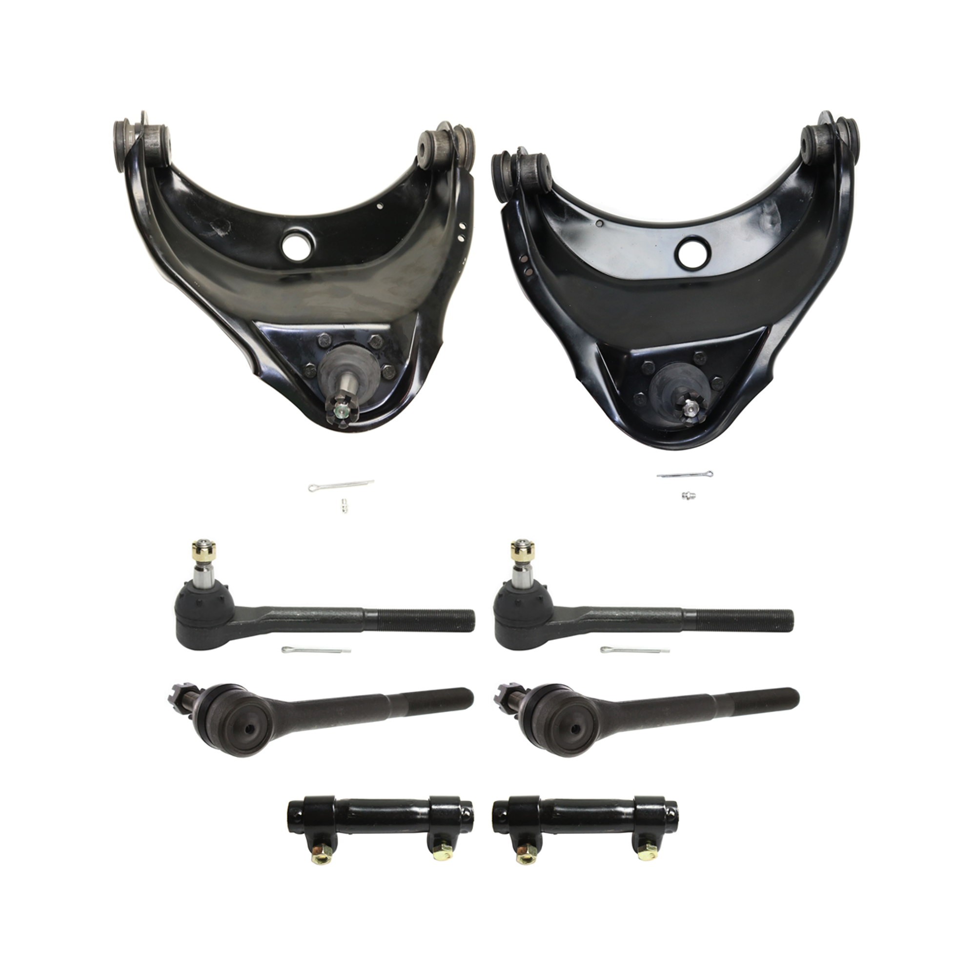 AM C1500 C2500-88-00 FRONT CONTROL ARM RH AND LH Upper w ball joint s 8 pc Kit with Tie Rod End Tie Rod Adjusting Sleeve SKU KIT 071824 C375 OEM 12361035-12361036-64181-310