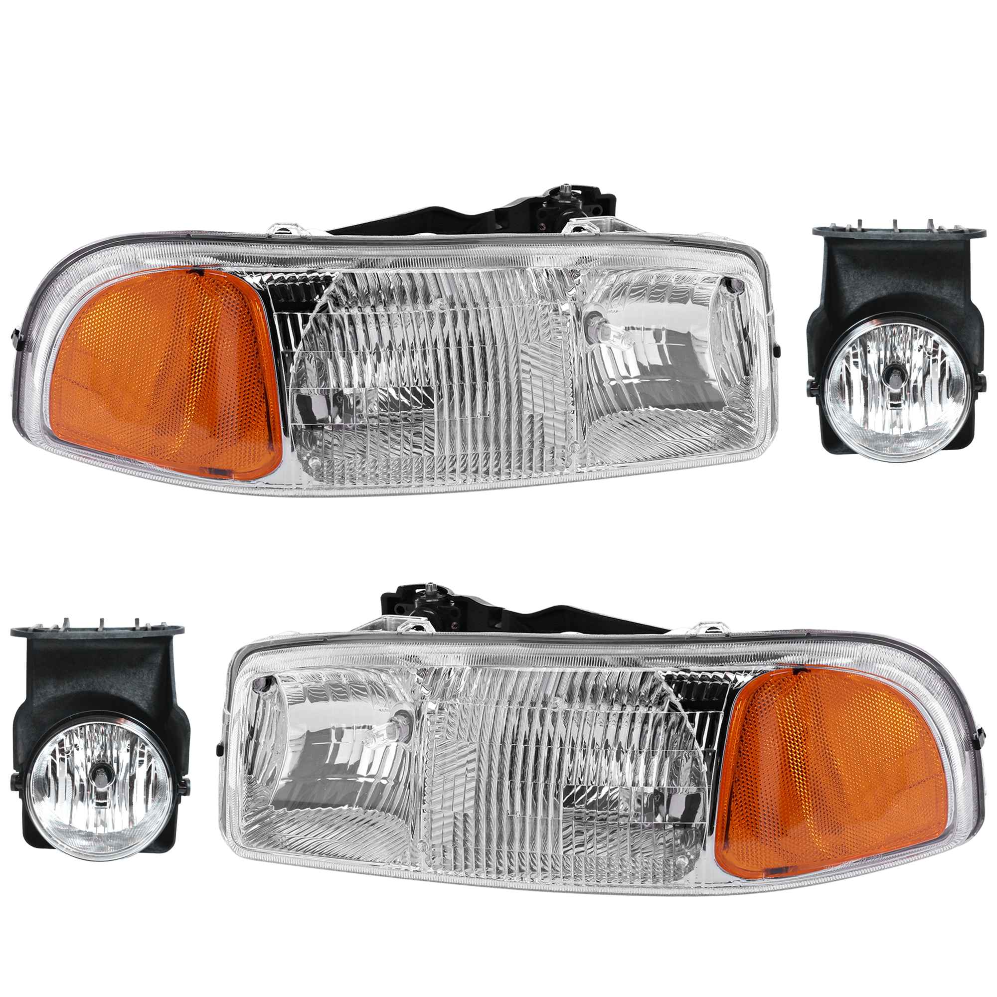 AM SIERRA 99-06 HEAD LAMP RH AND LH 4 pc kit w Fog Light SKU KIT 071824 C394 Partslink GM2502188 GM2503188 GM2593154 GM2592154 OEM 15850351-15850352-15776381-157