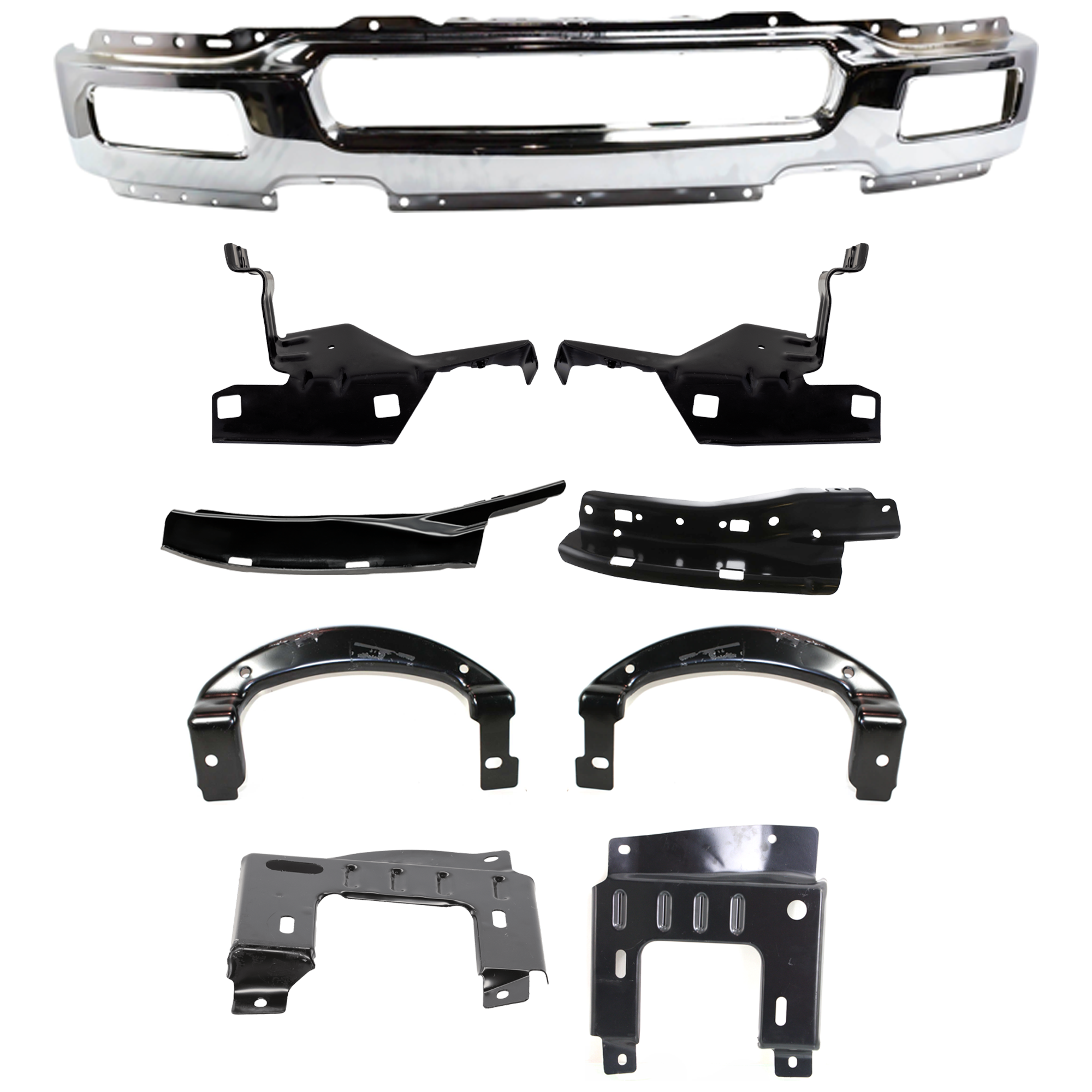 AM F 150-04-06 FRONT BUMPER 9 pc kit w Bumper Bracket SKU KIT 071824 C39 Partslink FO1002390 FO1066158 FO1067158 FO1067157 FO1066157 FO1066159 FO1067159 FO1066161 FO1067161 OEM 4L3Z17757BA 4L3Z17B983AB 4L3Z1