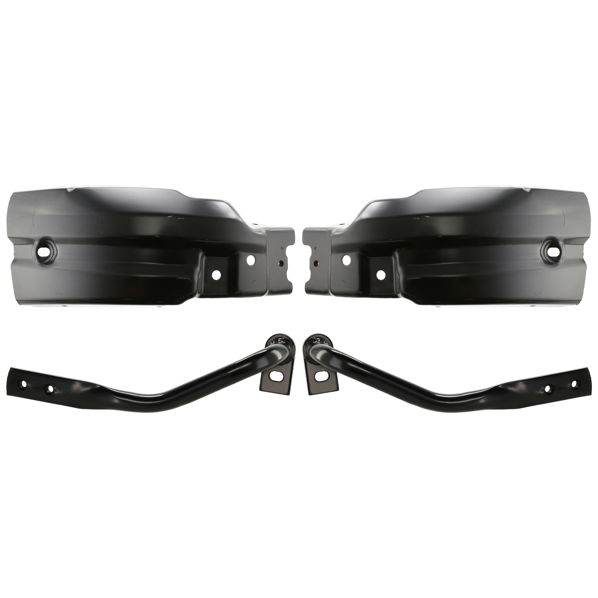 AM SILVERADO 1500-07-13 FRONT BUMPER END RH AND LH 4 pc kit Extension Painted Black with Bumper Bracket SKU KIT 071824 C410 Partslink GM1004148 GM1005148 GM1043107 GM1042107 OEM 22737638-22737639-22861859-228
