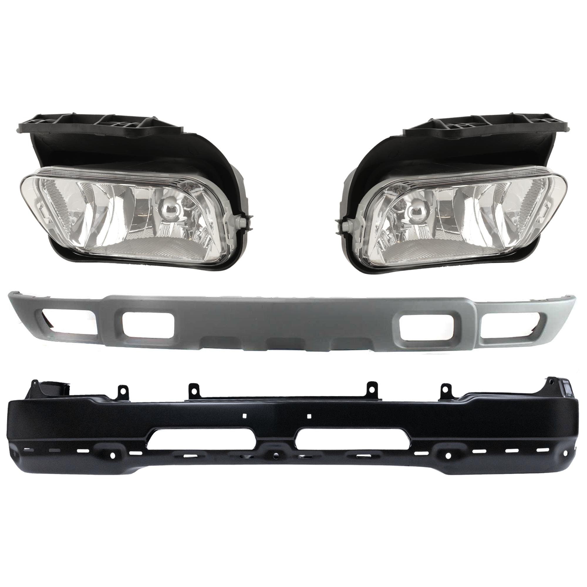 AM SILVERADO 03-04 FRONT BUMPER 4 pc kit Face Bar Paint to Match w o Bracket and Cap with Fog Light and Valance SKU KIT 071824 C414 Partslink GM1002417 GM2592127 GM2593127 GM1092173 OEM 89025748-15190982-15190983-103
