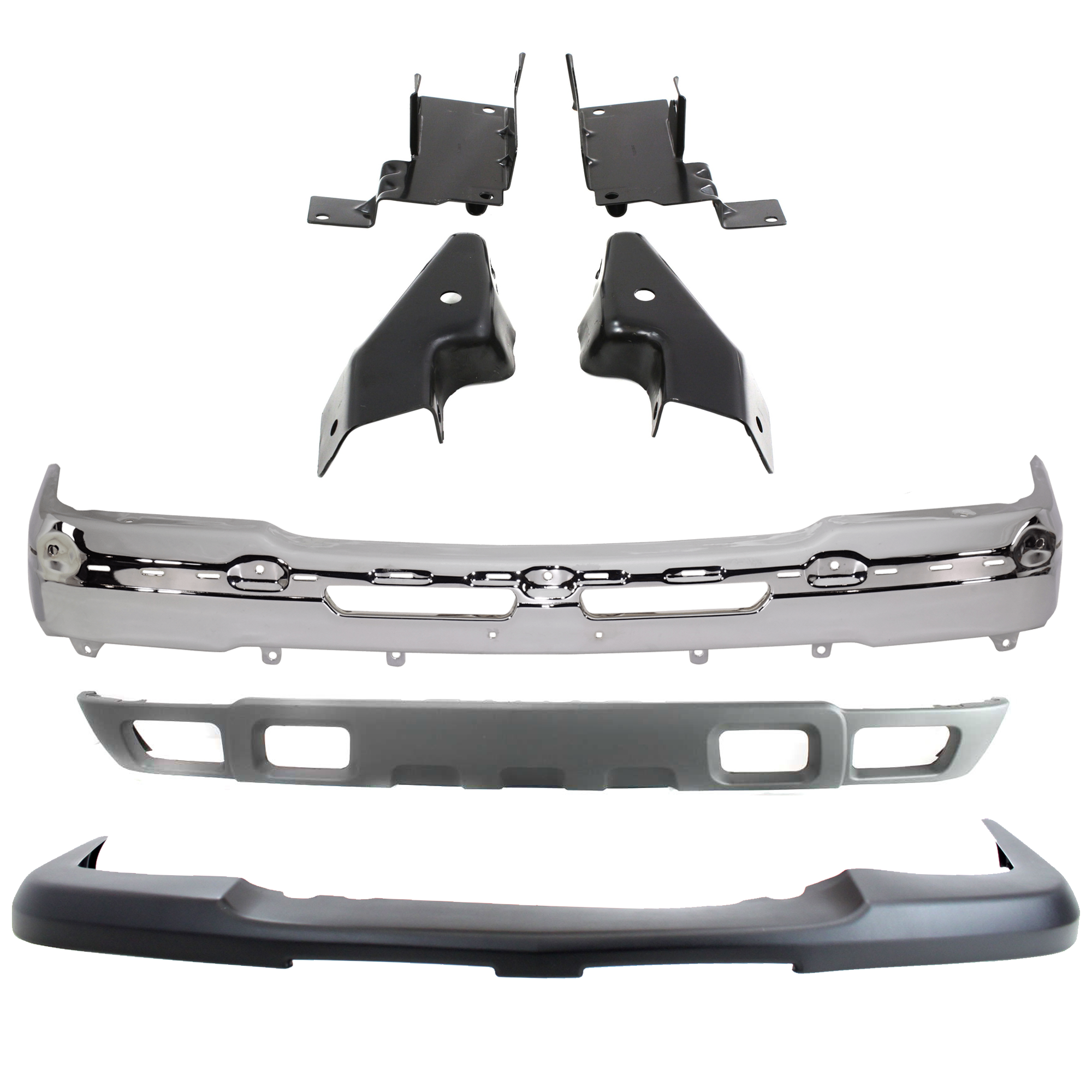 AM SILVERADO 1500-03-06-2500-03-04 FRONT BUMPER 4 pc kit Face Bar Chrome with Bumper Bracket Bumper Cover and Valance SKU KIT 071824 C415 Partslink GM1002416 GM1061101 GM1051110 GM1092173 OEM 19150310 Performance 15139805