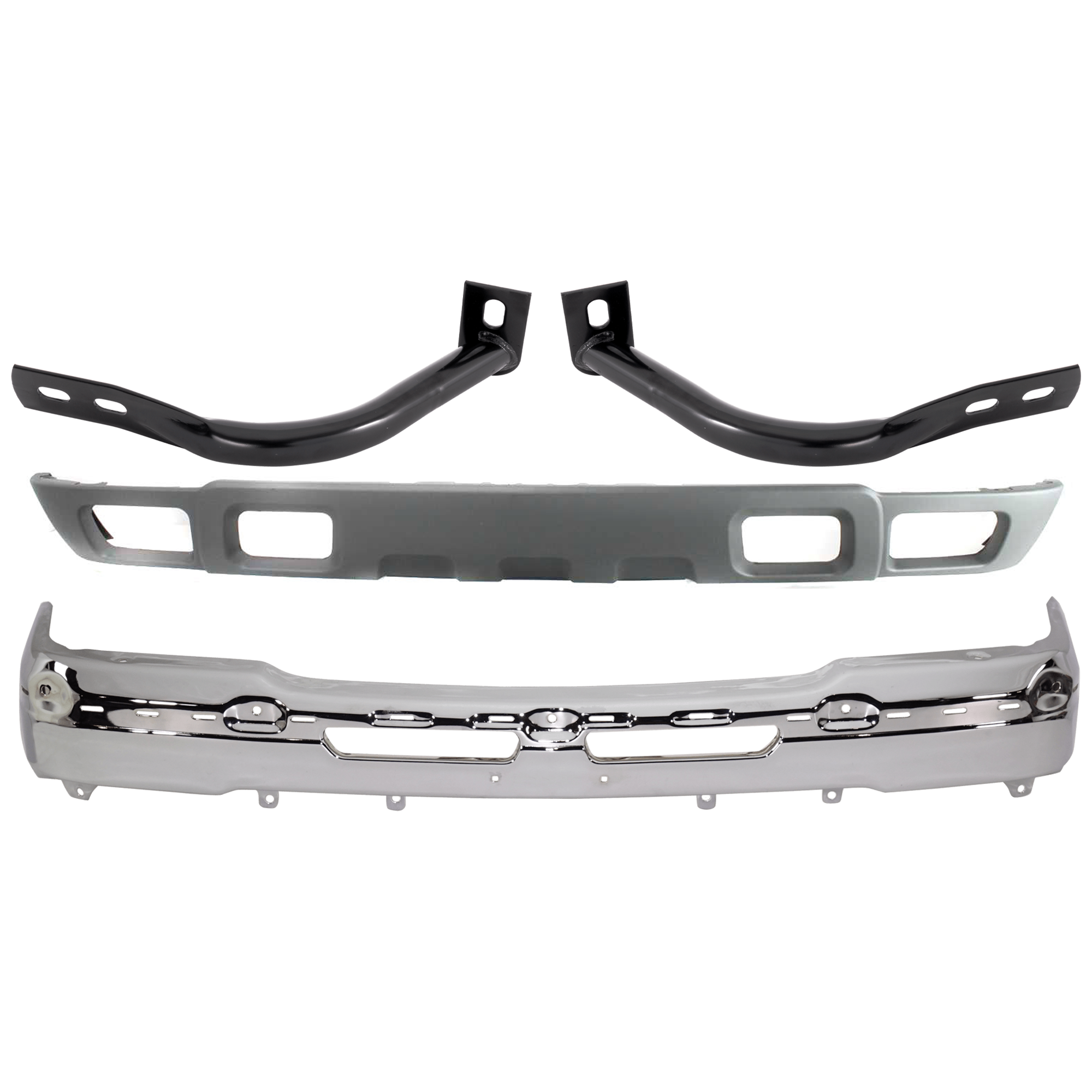 AM AVALANCHE 1500 AVALANCHE 2500-02-06 FRONT BUMPER 4 pc kit Face Bar Chrome with Bumper Bracket and Valance SKU KIT 071824 C416 Partslink GM1002416 GM1067159 GM1066159 GM1092173 OEM 19150310-15184117-15184116-103