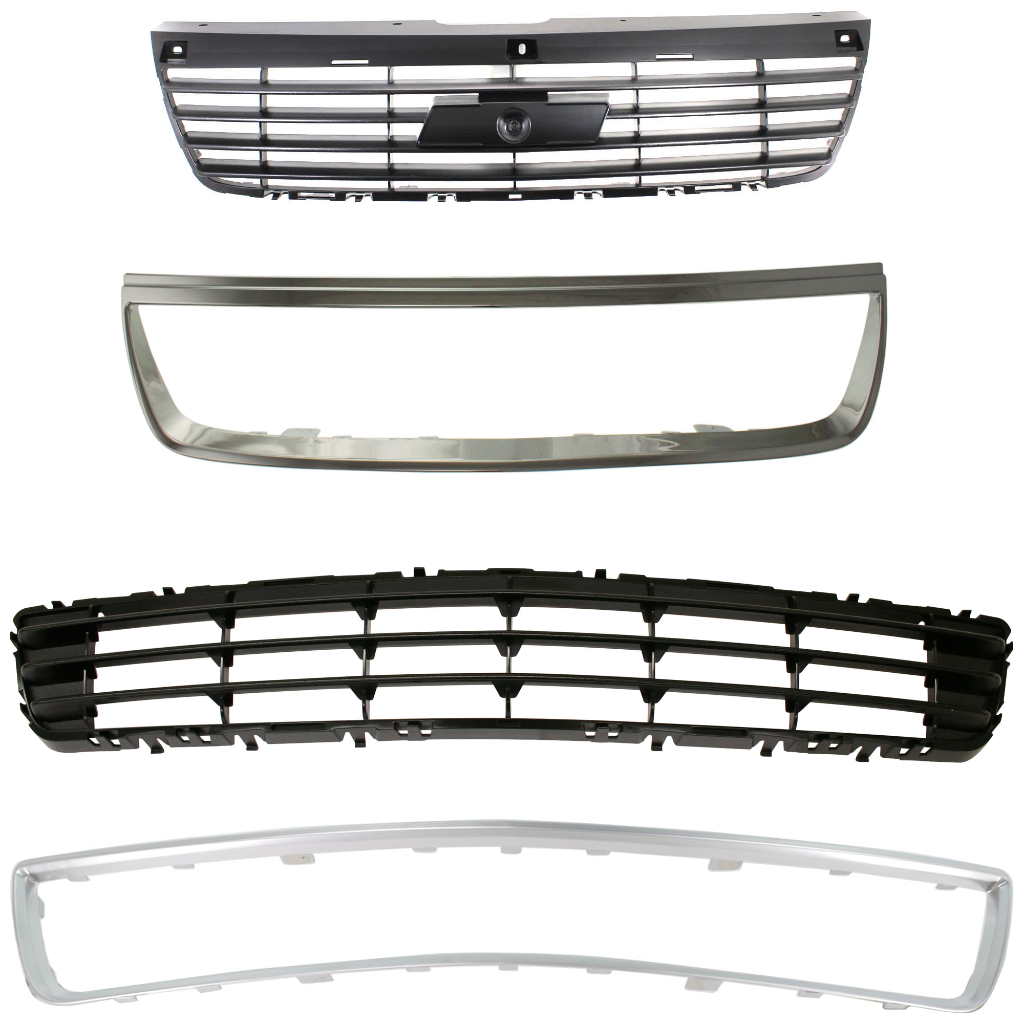 AM MALIBU 06-08 GRILLE MOLDING UPPER AND LOWER 4 pc Kit Chrome w Bumper Grille and Grille Assembly SKU KIT 071824 C418 Partslink GM1210110 GM1210112 GM1200558 GM1200537 OEM 15853884-15853885-15266336-152