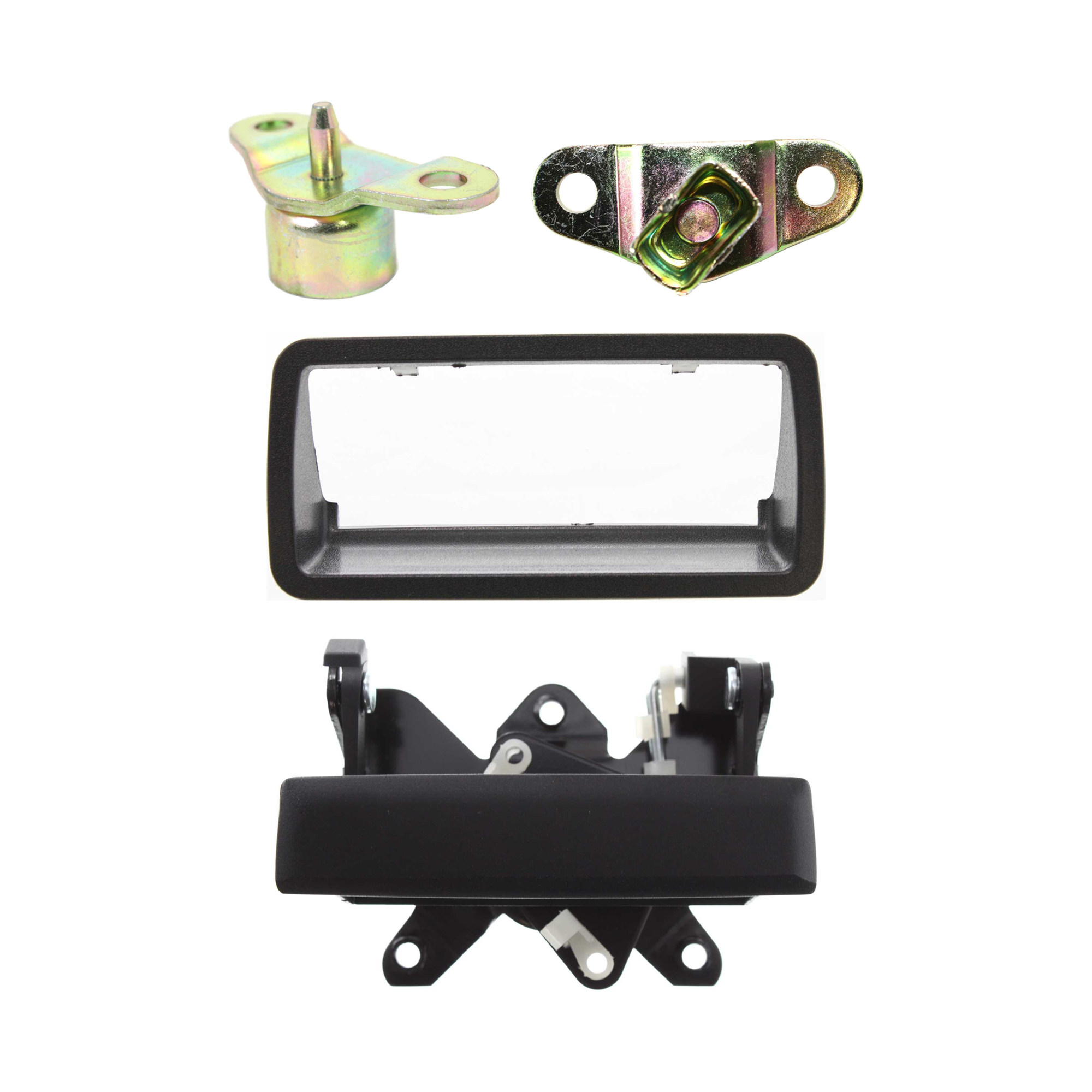 AM S10 SONOMA 97-04 TAILGATE HANDLE Exterior Textured Black 4 pc Kit with Tailgate Hinge SKU KIT 071824 C424 OEM 15007218-15007219-15660004-156