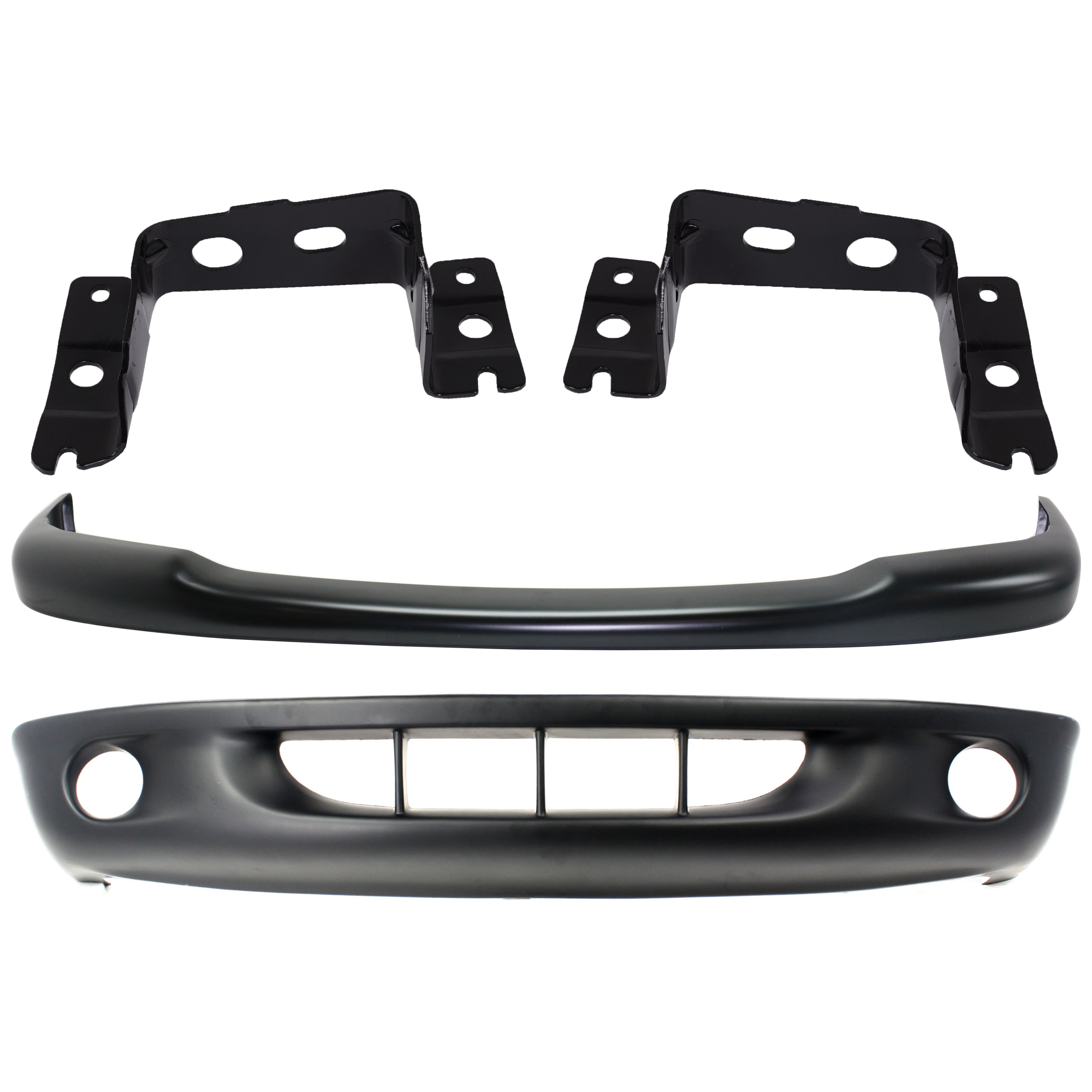 AM DAKOTA 97-00 FRONT BUMPER 4 pc kit Face Bar Painted Black with Bumper Bracket and Bumper Cover SKU KIT 071824 C429 Partslink CH1067121 CH1066121 CH1000291 OEM 55255845 PFM 55076528-55076529