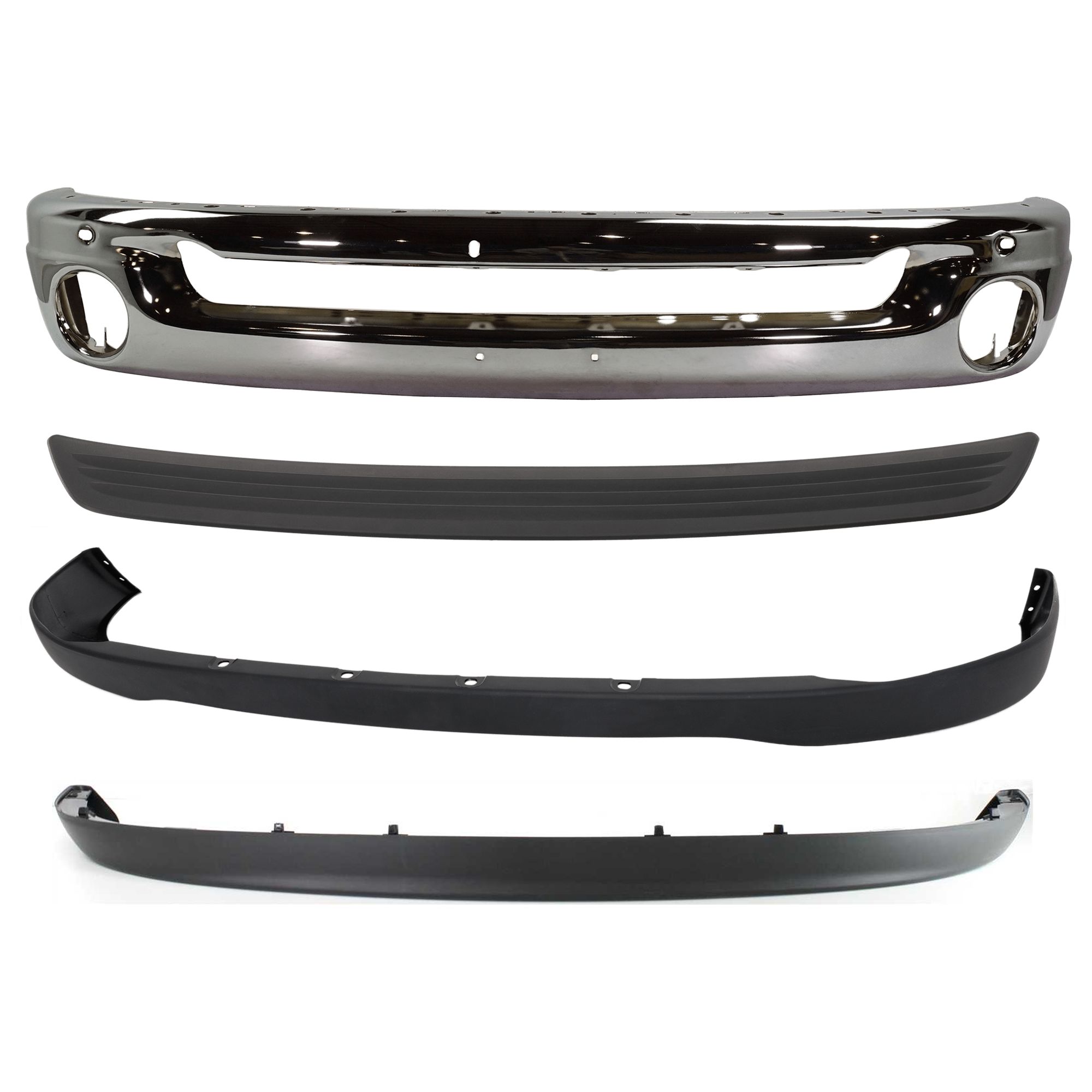 AM DODGE RAM FULL SIZE PICKUP 06-09 FRONT BUMPER 4 pc kit Face Bar Steel Chrome with Bumper Cover Bumper Trim and Valance SKU KIT 071824 C434 Partslink CH1002383 CH1000880 CH1019103 CH1090125 OEM 55077946AB 55077762AA 55077763