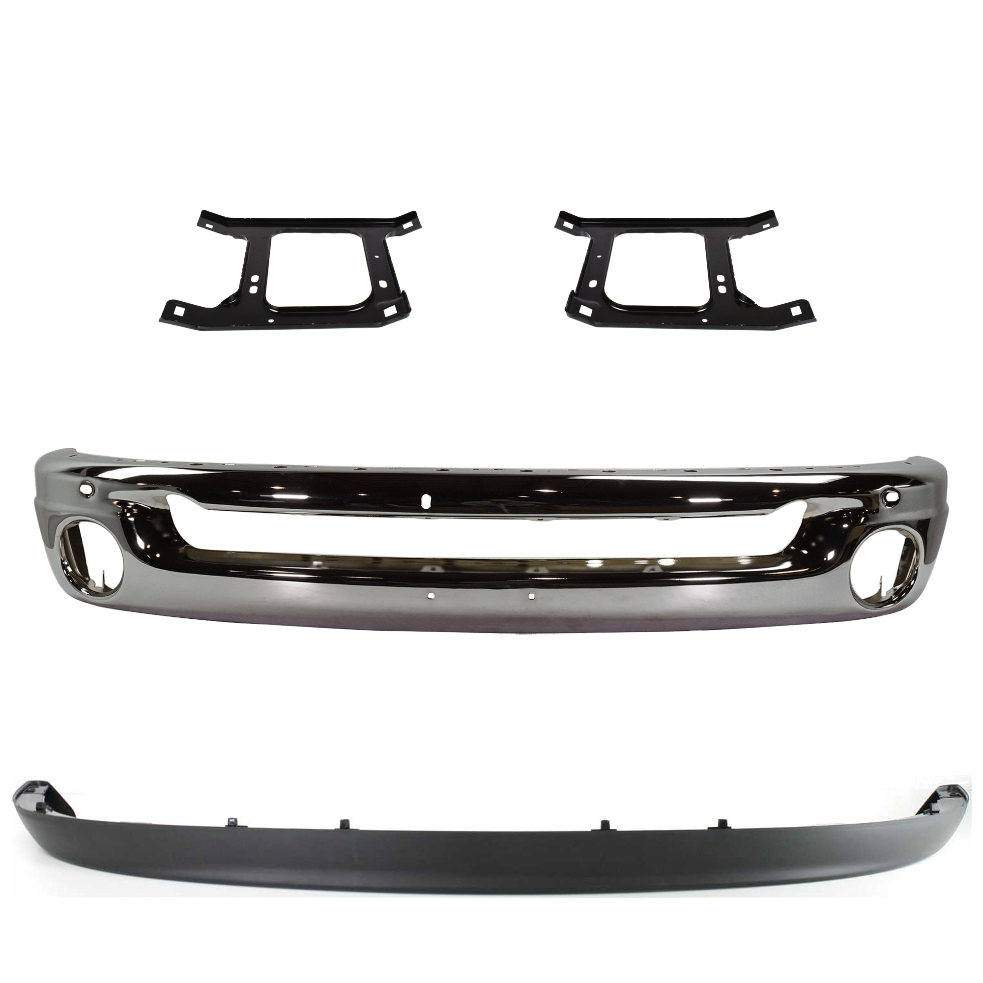 AM DODGE RAM FULL SIZE PICKUP 02-09 FRONT BUMPER 4 pc kit Face Bar Steel Chrome with Bumper Bracket and Valance SKU KIT 071824 C439 Partslink CH1002383 CH1066127 CH1067127 CH1090125 OEM 55077946AB 55077209AA 55077208